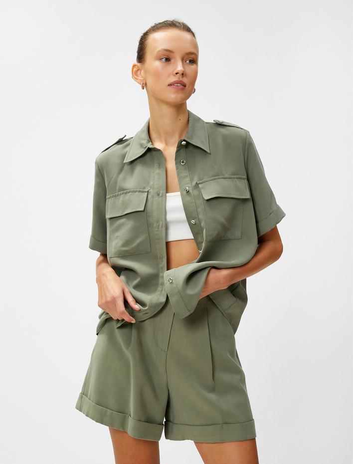  Kısa Kollu Gömlek Apolet Detaylı Modal Karışımlı