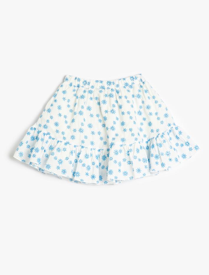 Kız Çocuk Mini Etek Fistolu Çiçekli Astarlı Pamuklu