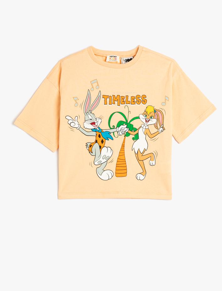 Kız Çocuk Bugs ve Lola Bunny Tişört Lisanslı Kısa Kollu Bisiklet Yaka Pamuklu