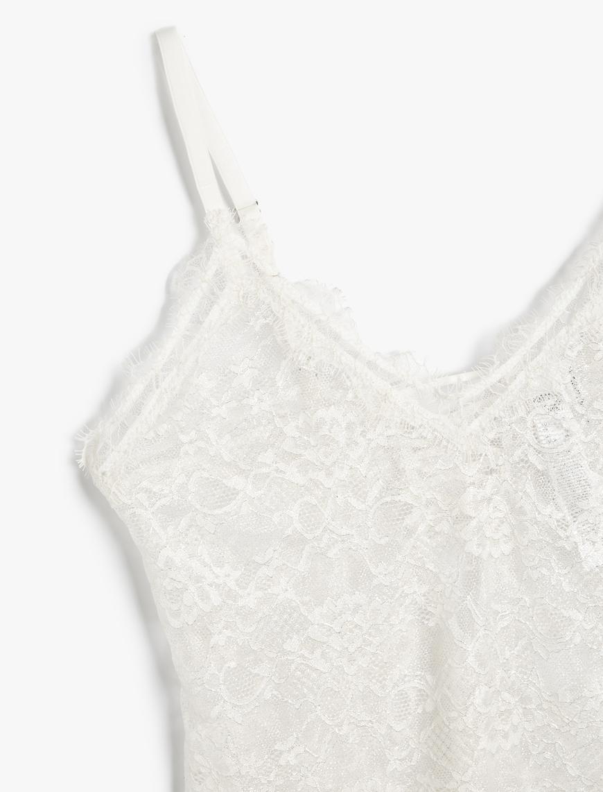   Bridal Dantelli Gecelik Mini V Yaka İnce Askılı