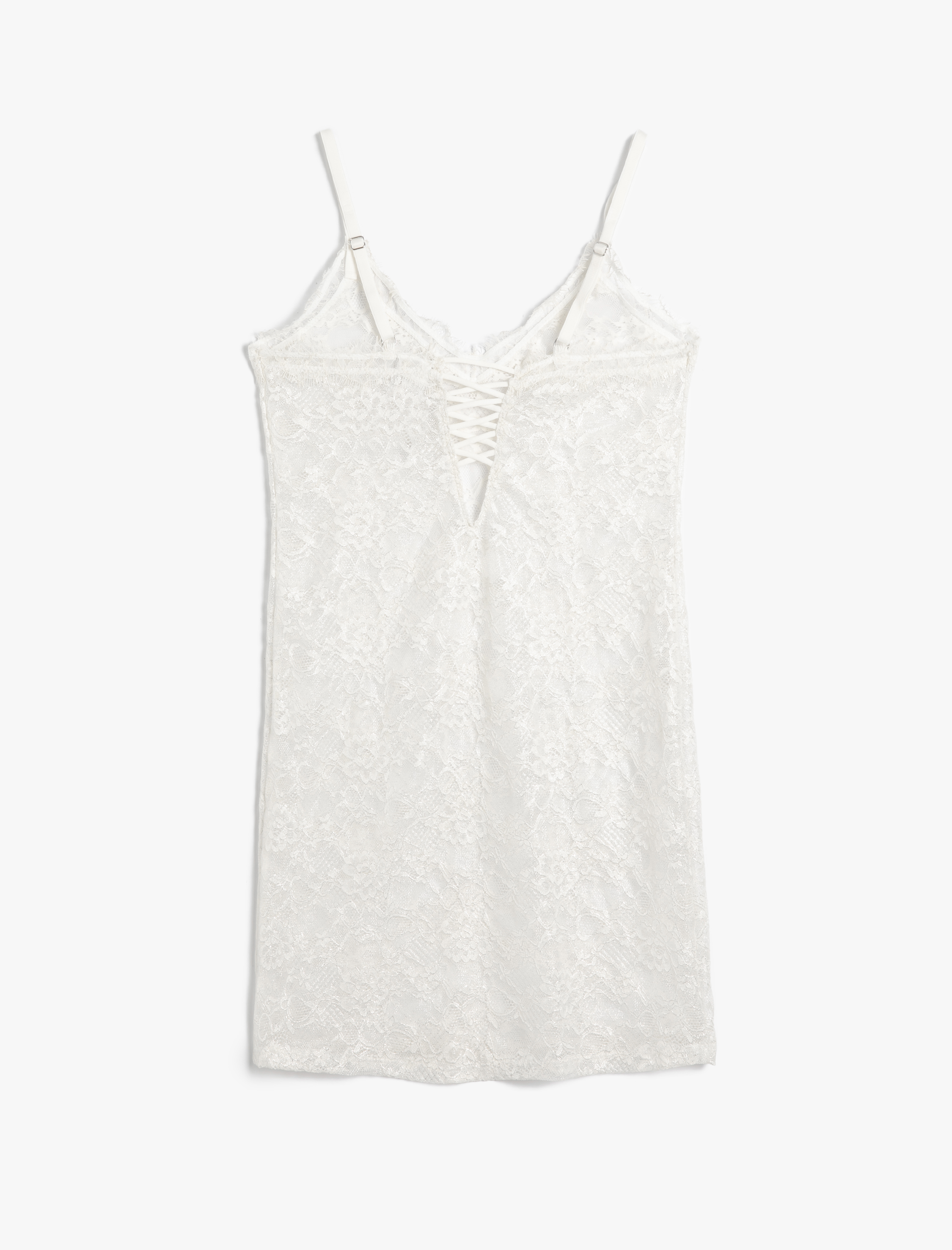   Bridal Dantelli Gecelik Mini V Yaka İnce Askılı