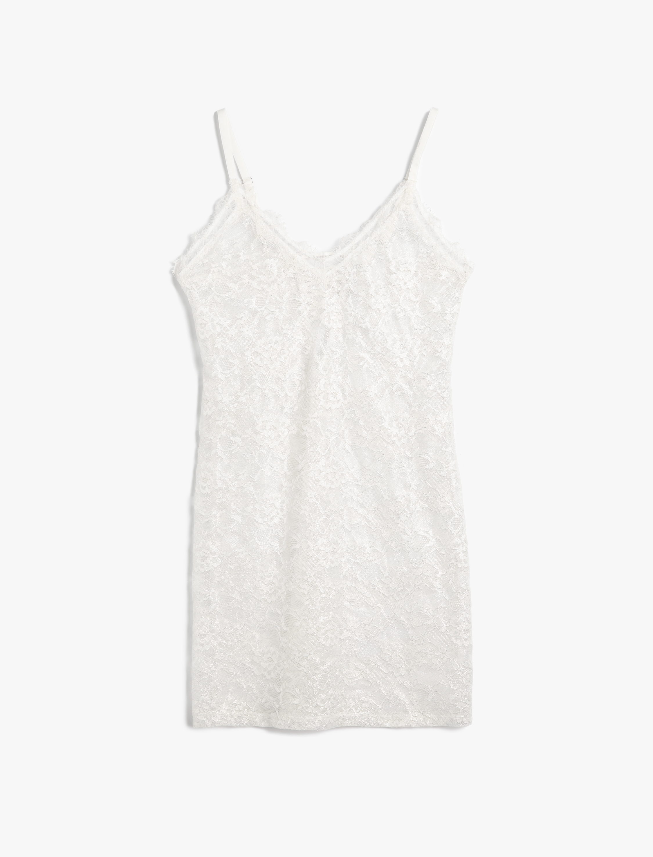   Bridal Dantelli Gecelik Mini V Yaka İnce Askılı