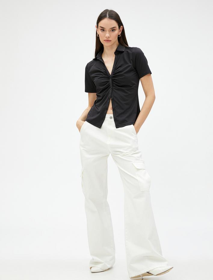  Drapeli Gömlek Kısa Kollu