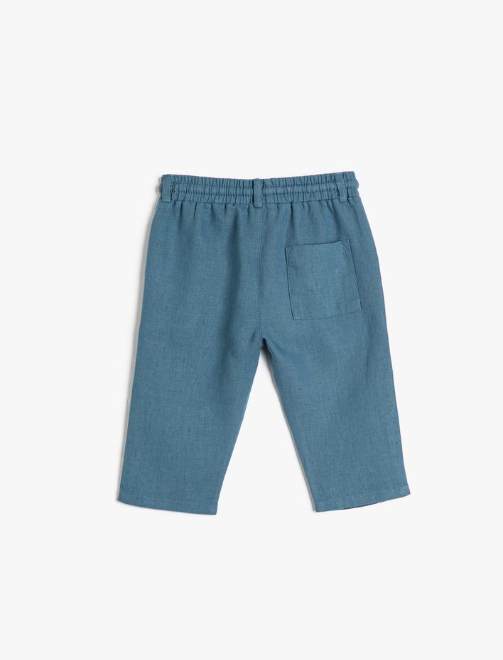 Erkek Bebek Keten Pantolon Beli Bağlamalı Cepli Rahat Kesim