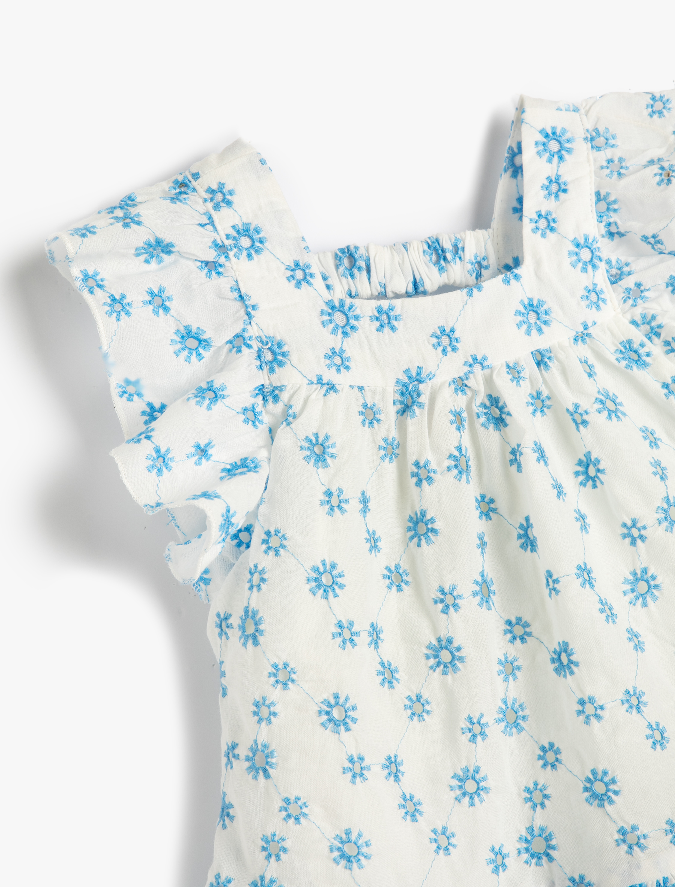 Kız Bebek Elbise Çiçekli Fisto İşlemeli Fırfırlı Arkası Pencere Detaylı