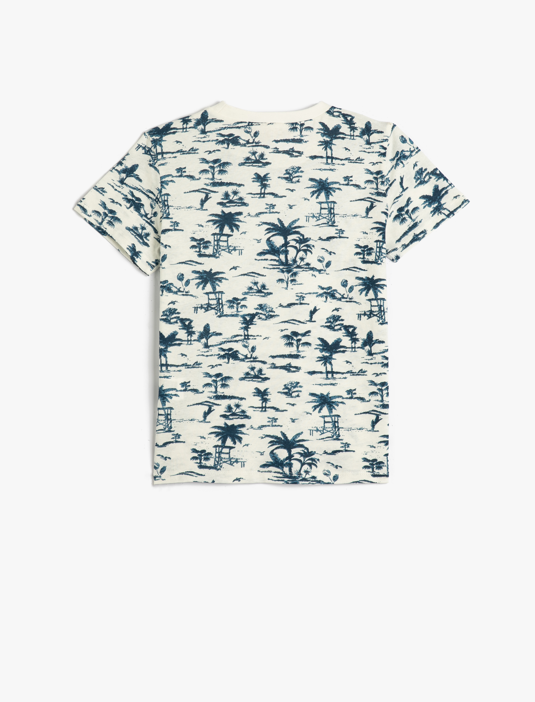 Erkek Çocuk Tişört Palmiye Baskılı Kısa Kollu Bisiklet Yaka Pamuklu
