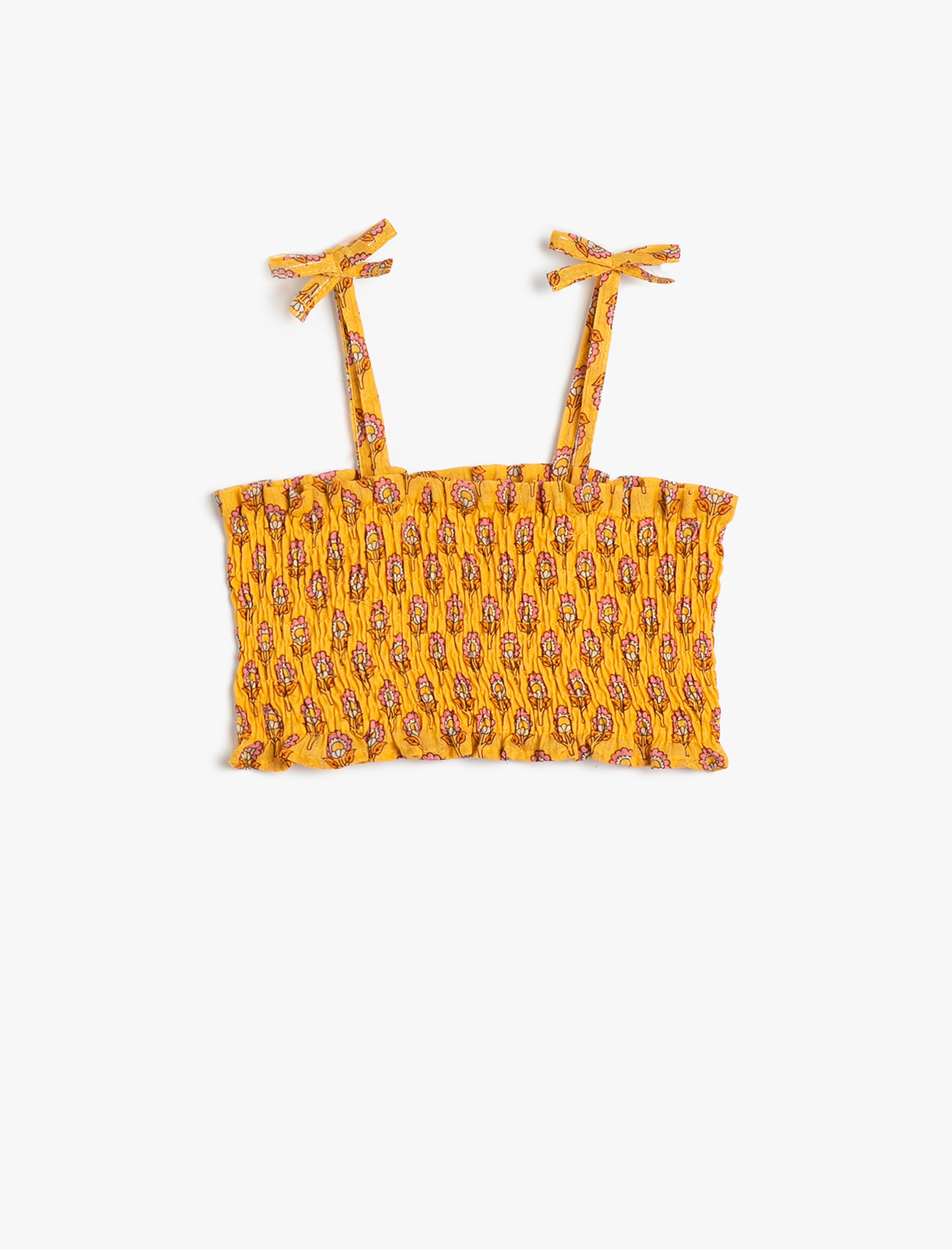  Kız Bebek Crop Bluz Askılı Çiçekli Gipe Detaylı Pamuklu