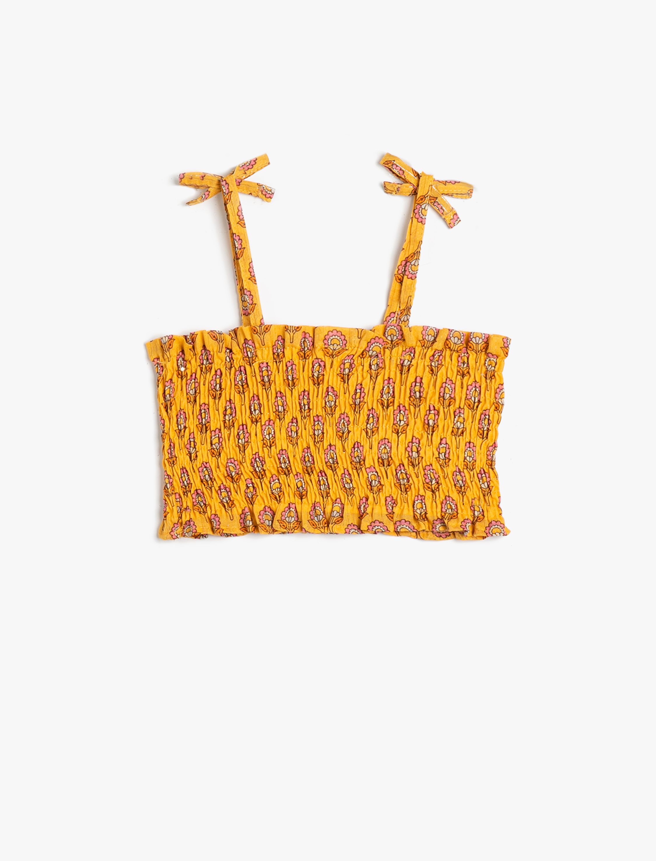  Kız Bebek Crop Bluz Askılı Çiçekli Gipe Detaylı Pamuklu