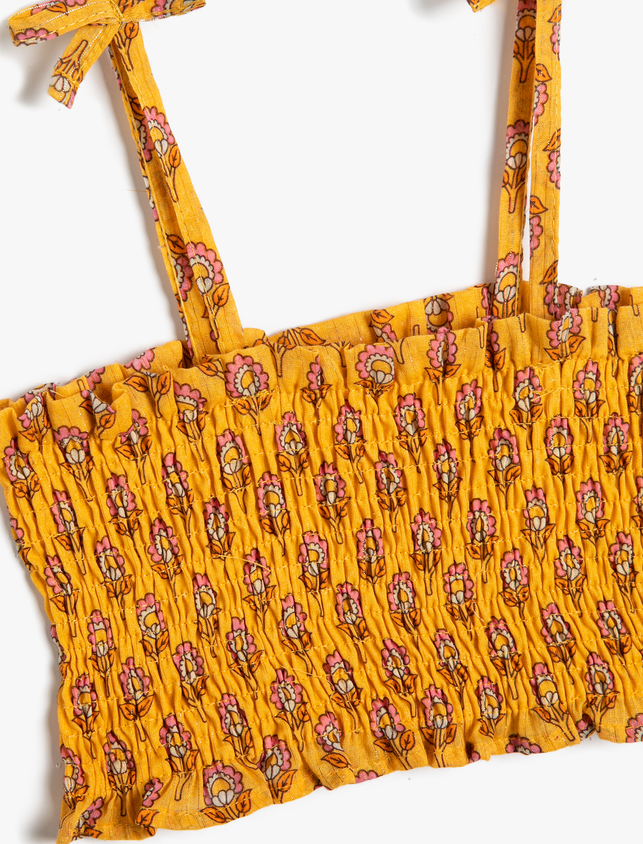  Kız Bebek Crop Bluz Askılı Çiçekli Gipe Detaylı Pamuklu