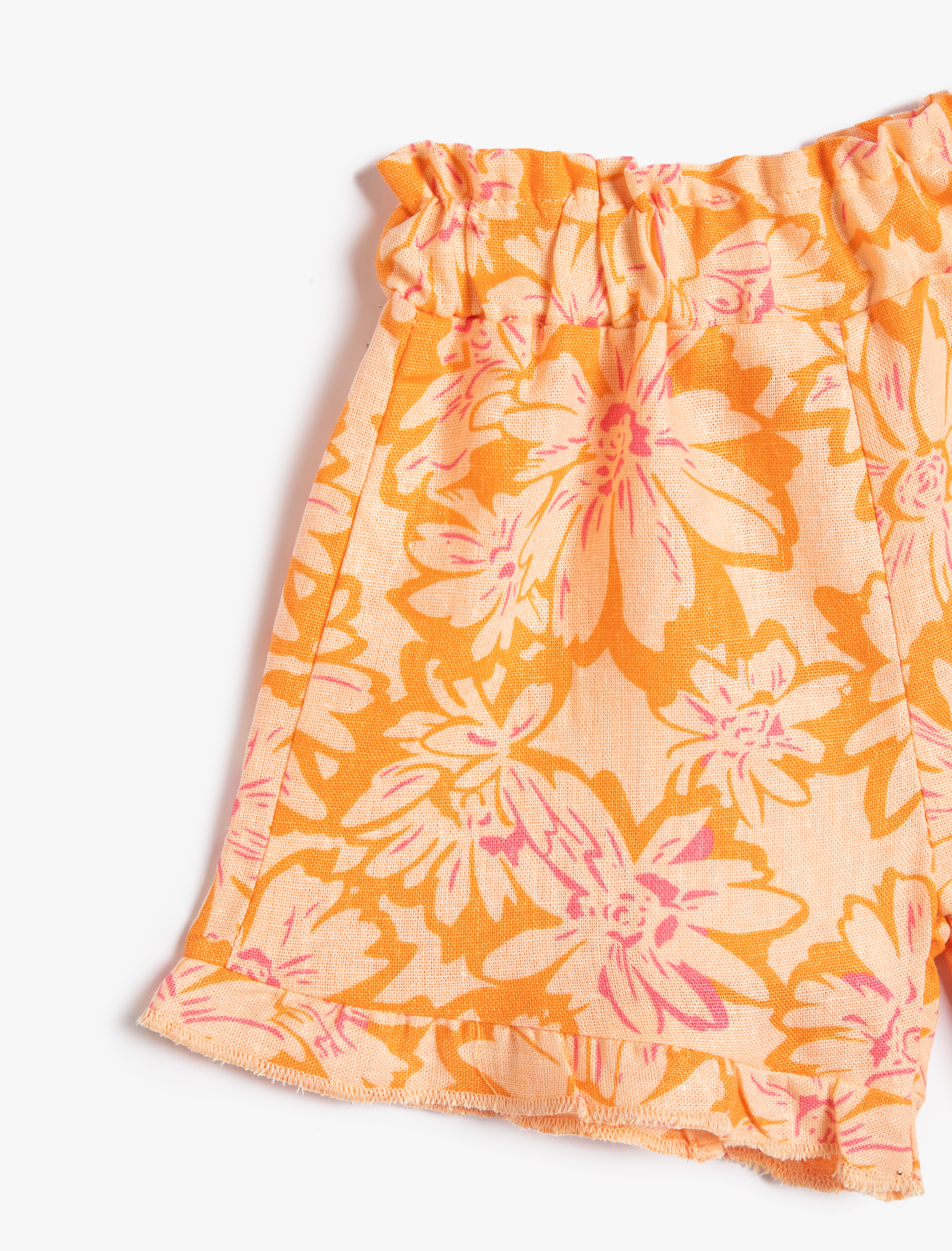  Kız Bebek Şort Keten Karışımlı Çiçekli Beli Lastikli