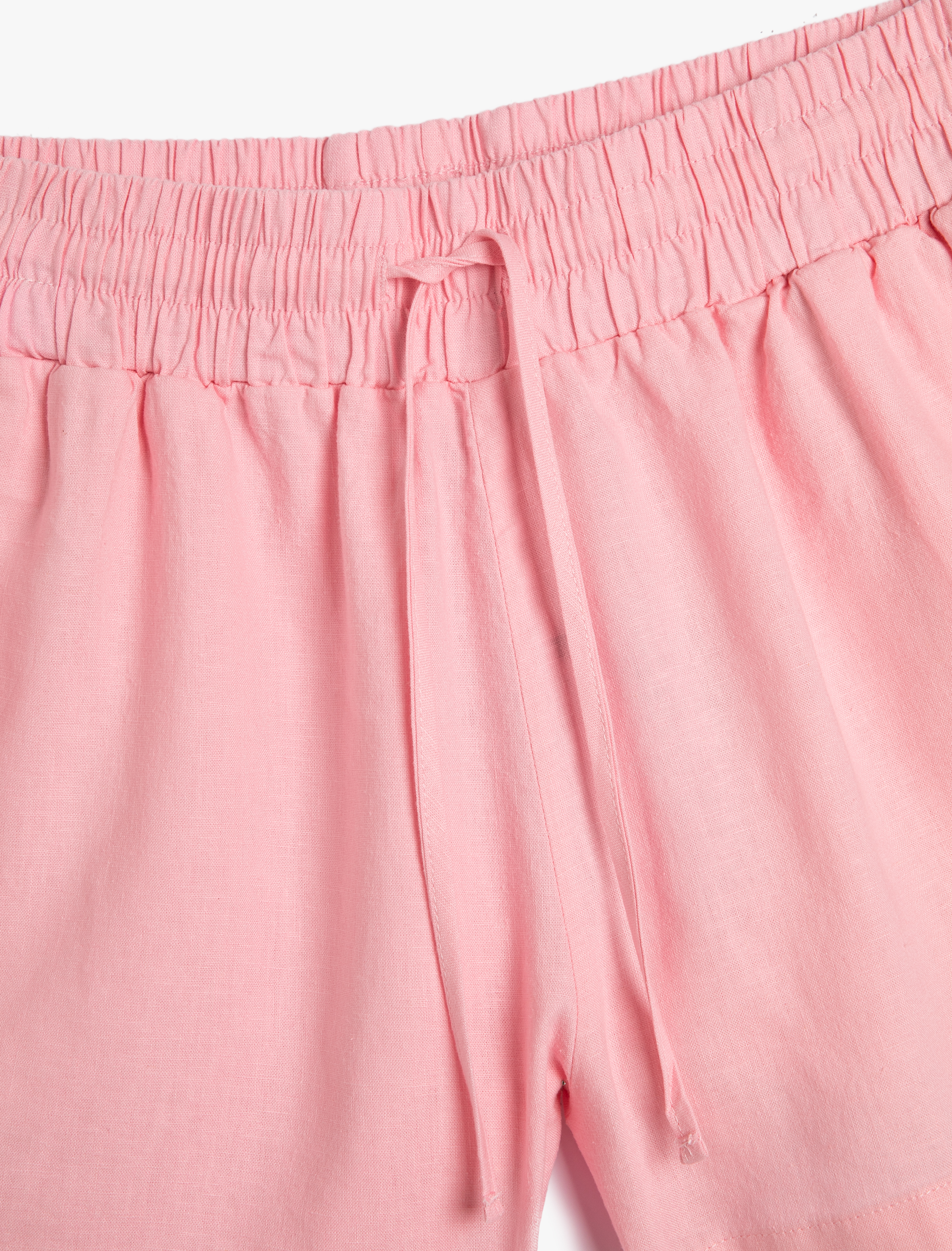   Mini Şort Keten Karışımlı Beli Bağcıklı Rahat Kesim