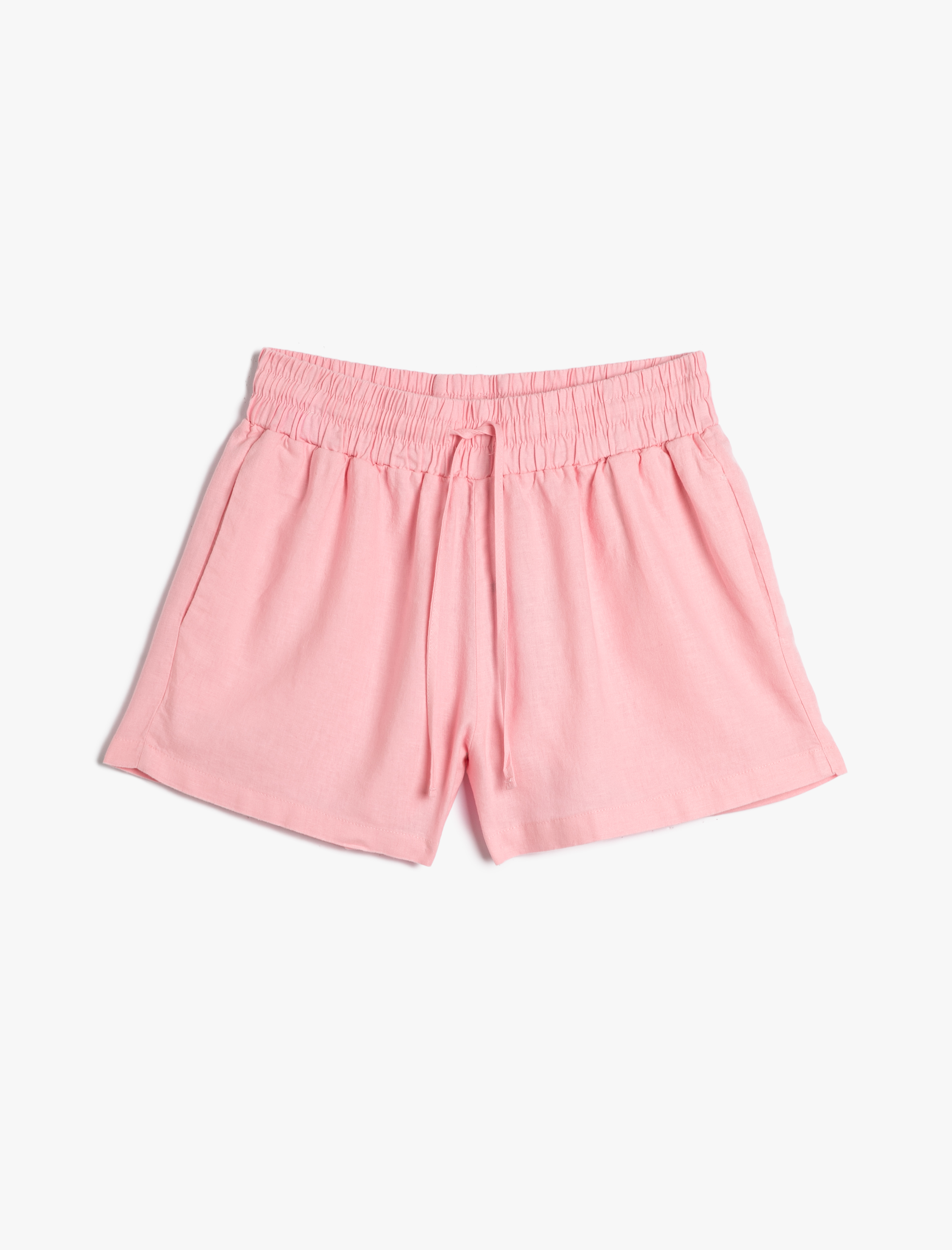   Mini Şort Keten Karışımlı Beli Bağcıklı Rahat Kesim