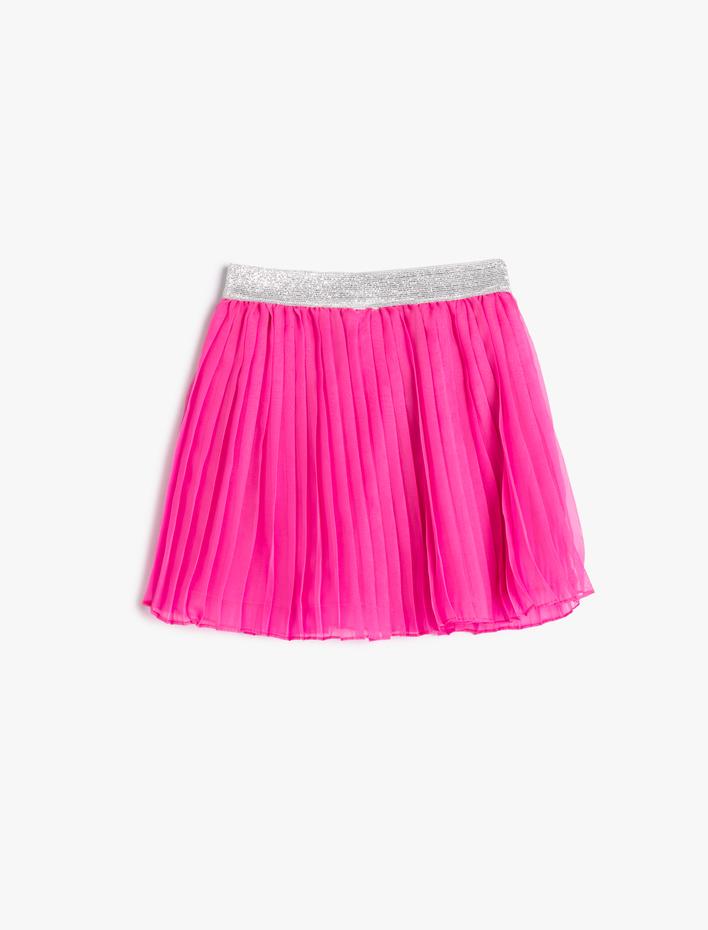 Kız Çocuk Pileli Tül Etek Parıltılı Beli Lastikli Astarlı