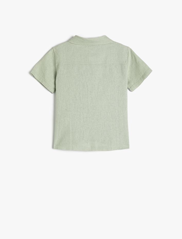 Erkek Bebek Gömlek Keten Karışımlı Kısa Kollu Tek Cep Detaylı