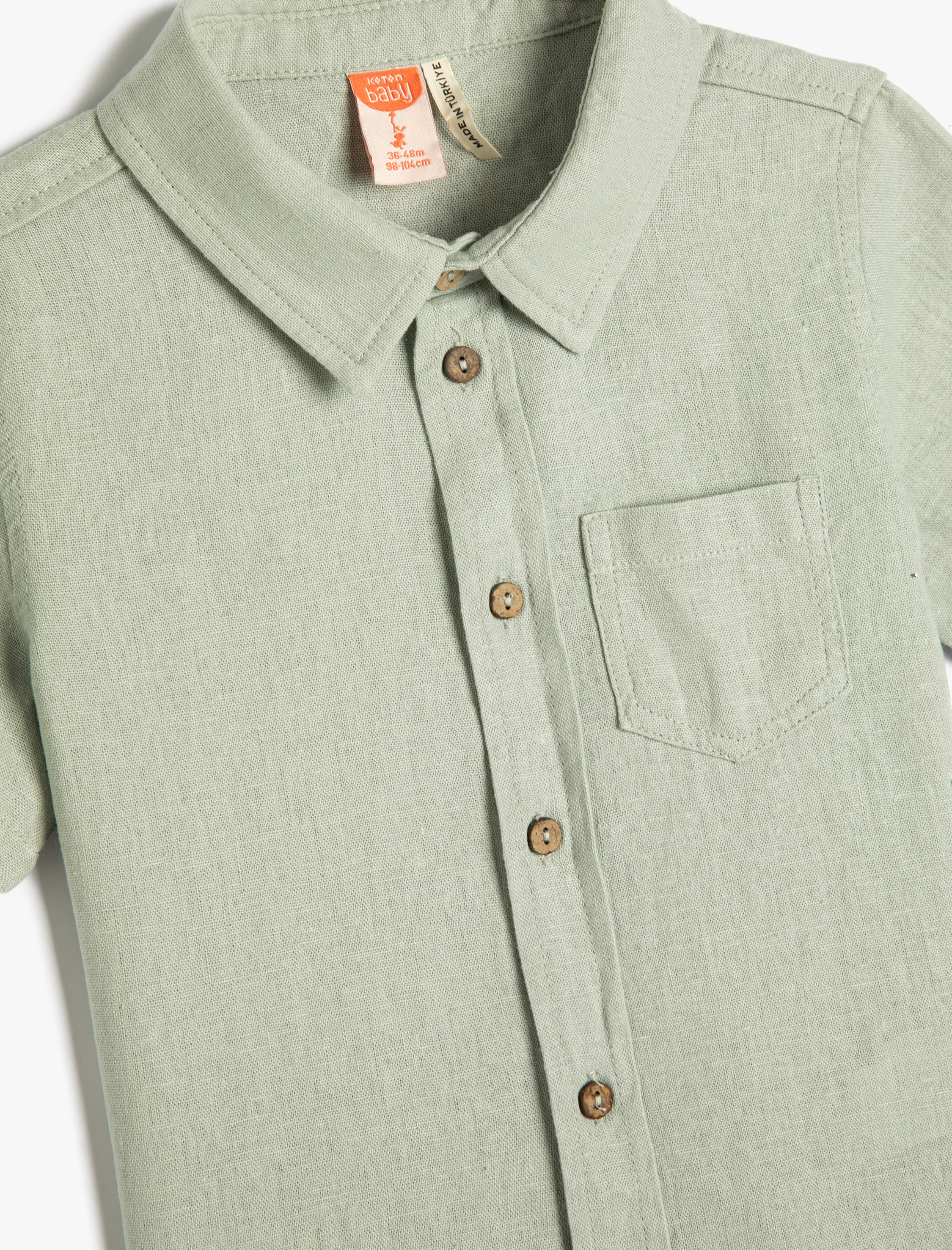  Erkek Bebek Gömlek Keten Karışımlı Kısa Kollu Tek Cep Detaylı