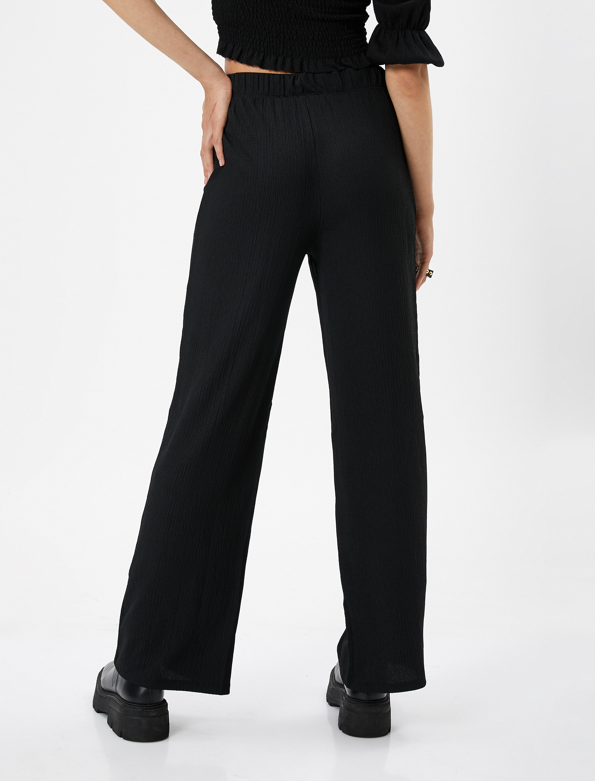   Beli Lastikli Pantolon Düz Paça Dokulu Bürümcük