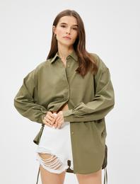 Oversize Gömlek Yanları Büzgü Detaylı