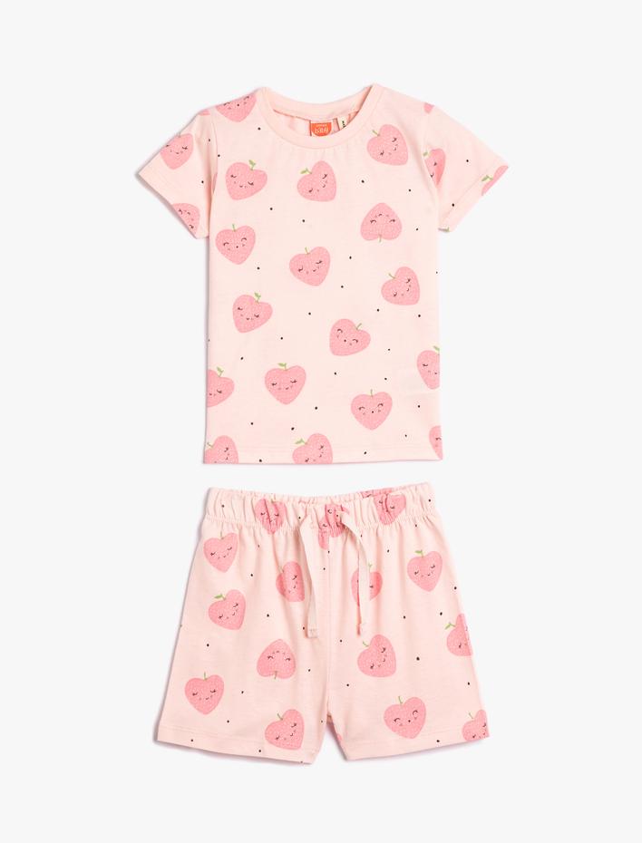 Kız Bebek Şort Tişört Takım Baskılı Pamuklu 2 Parça
