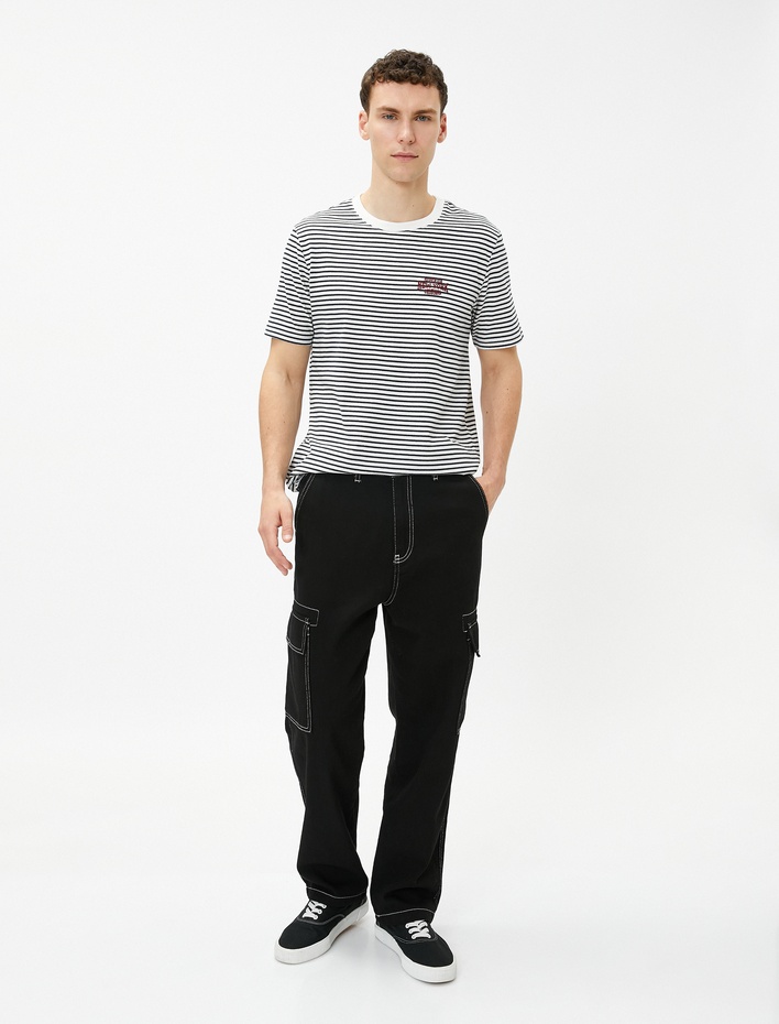  Kolej Tişört İşlemeli Bisiklet Yaka Kısa Kollu