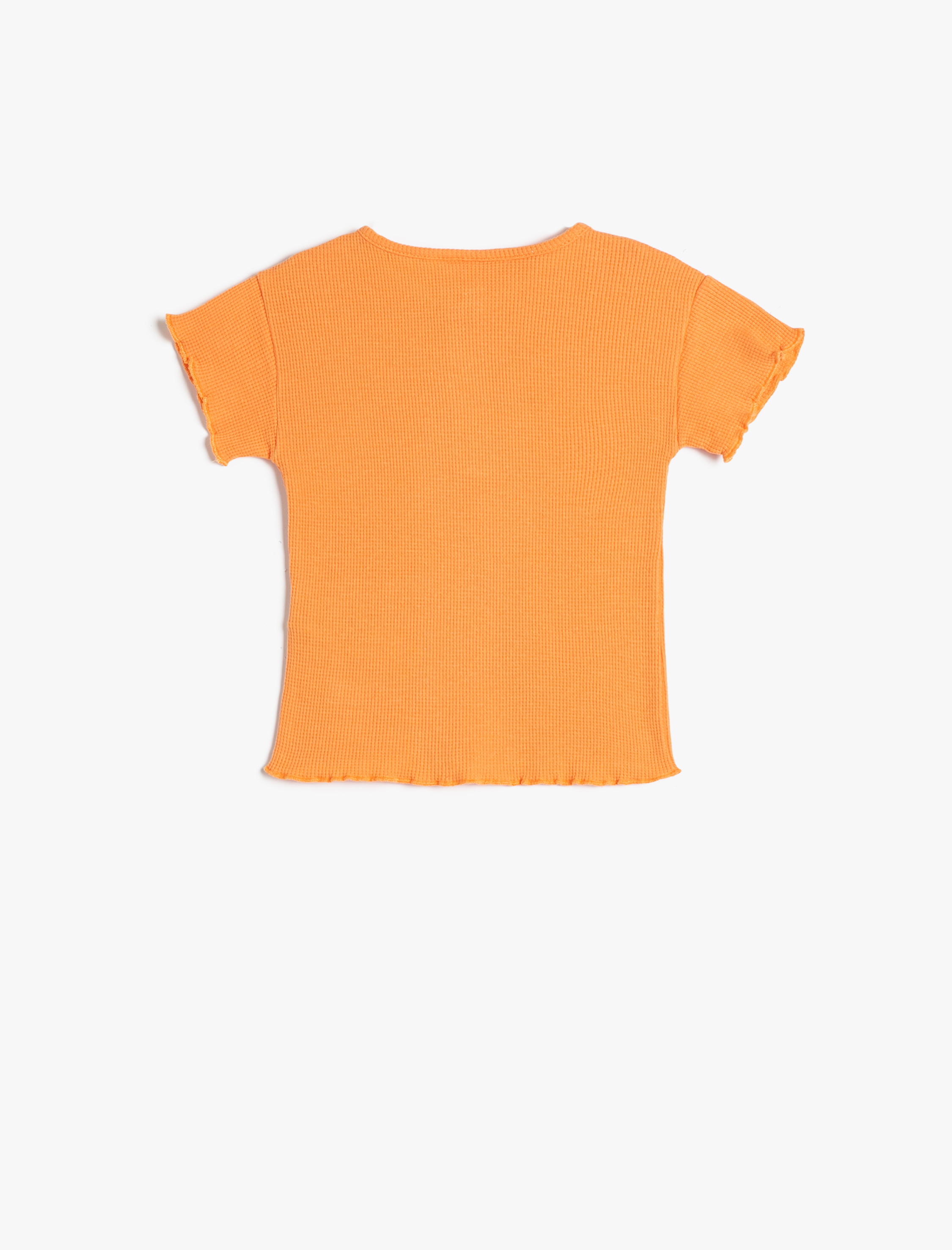  Kız Bebek Tişört Düğmeli Cep Detaylı Kısa Kollu Yuvarlak Yaka Dokulu Pamuklu