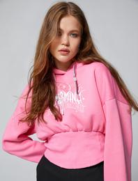 Kapüşonlu Sweatshirt Baskılı Beli Korse Detaylı