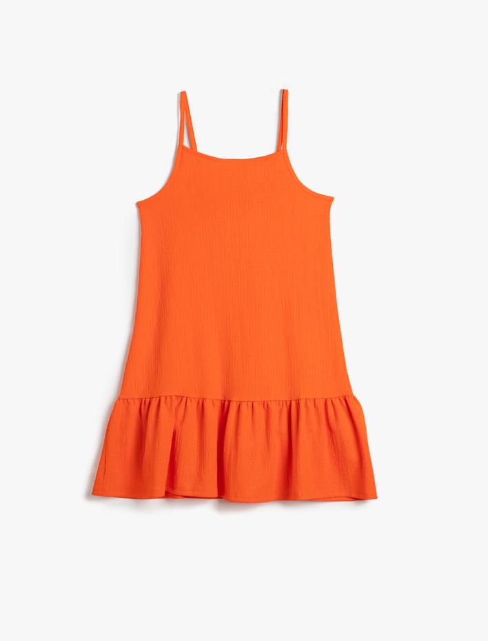 Kız Çocuk Elbise Askılı Fırfırlı Midi Boy Bol Kalıp