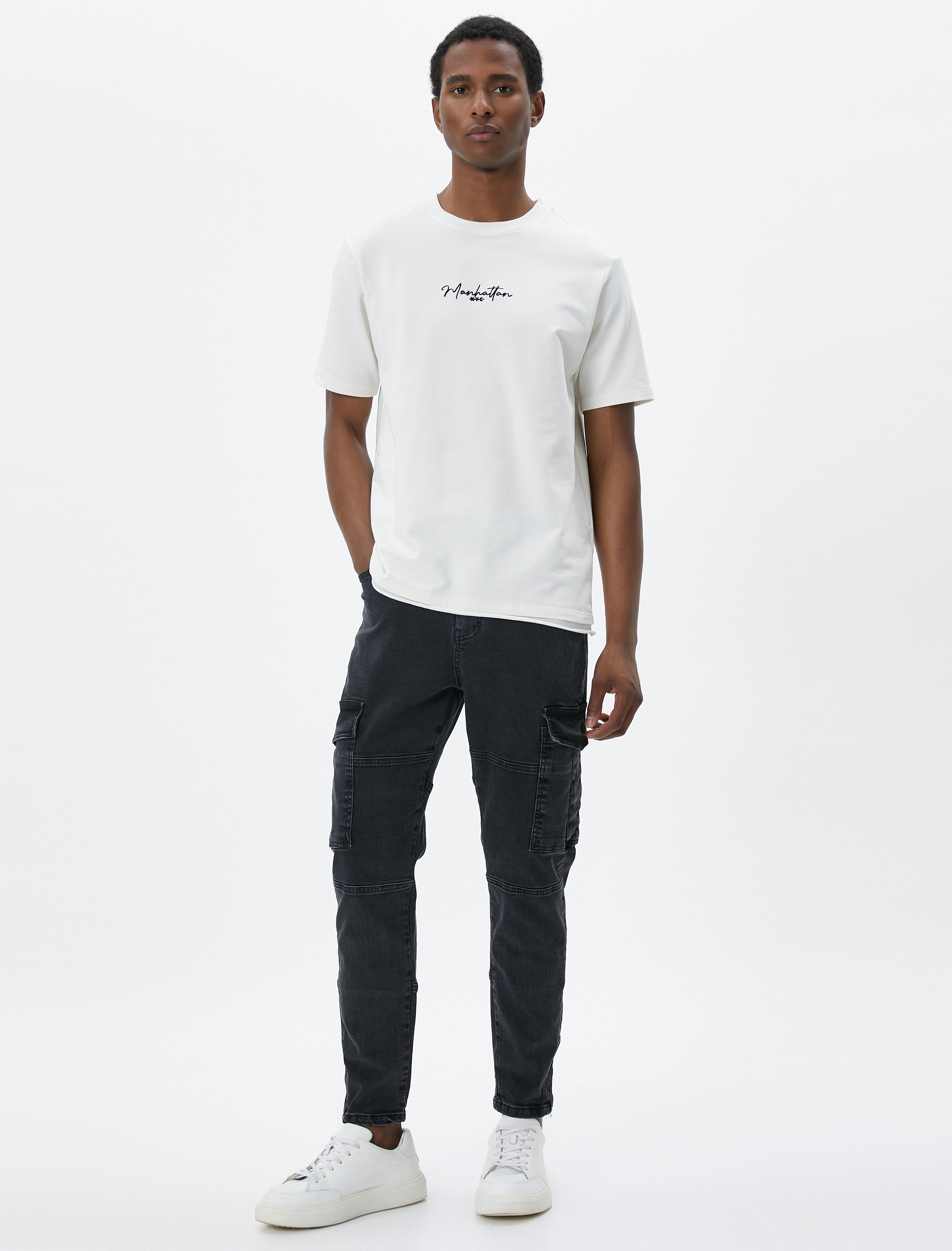   Kot Pantolon Kargo Cepli Dikiş Detaylı Düğmeli Normal Paça