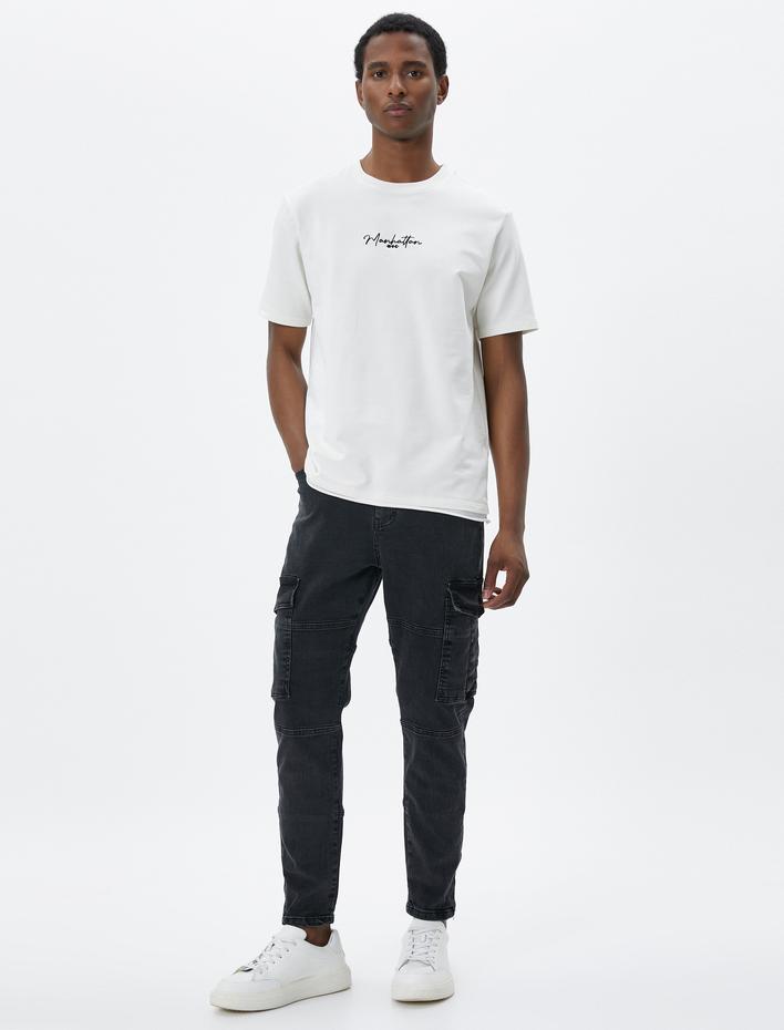  Kot Pantolon Kargo Cepli Dikiş Detaylı Düğmeli Normal Paça