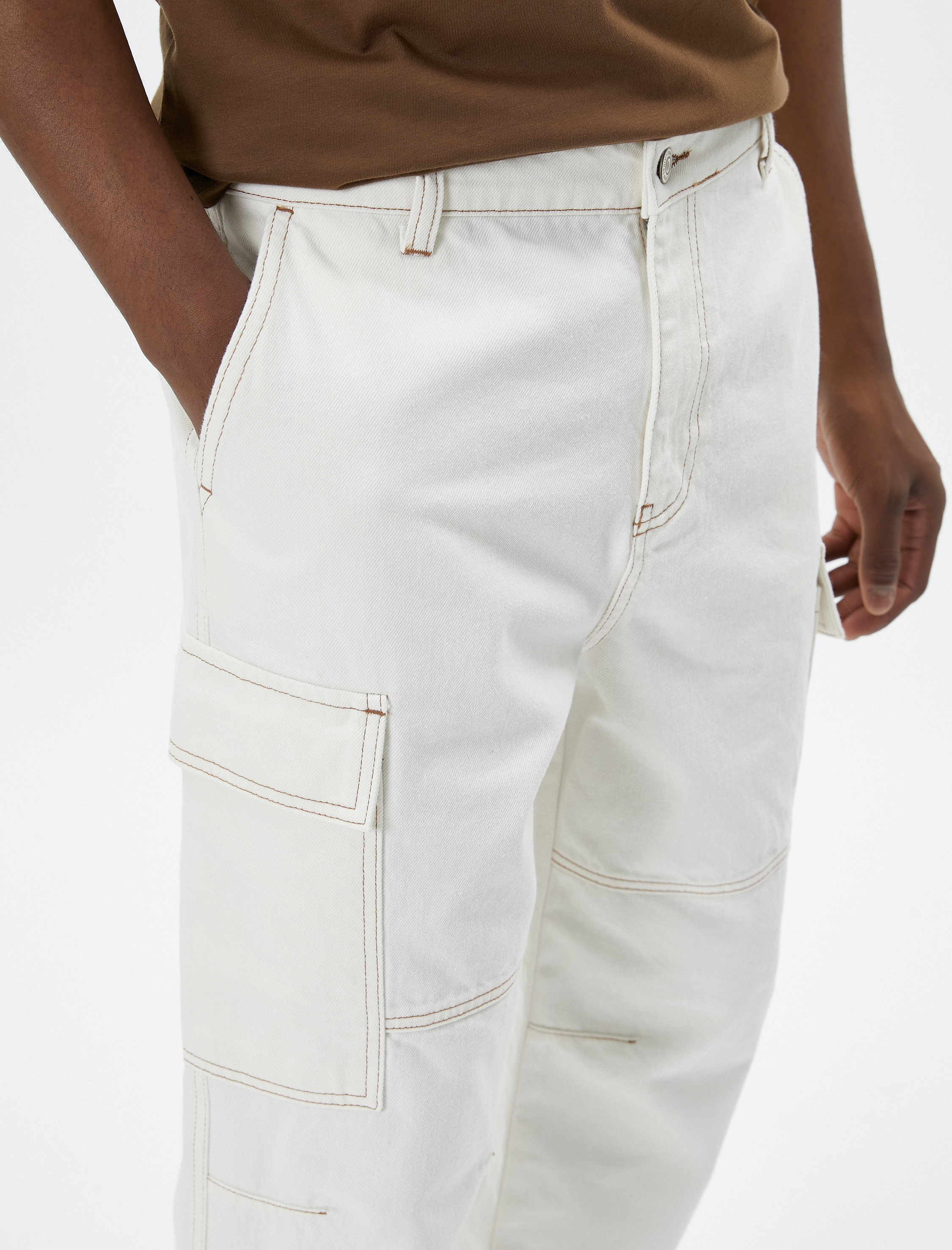   Kot Pantolon Kargo Cepli Dikiş Detaylı Düğmeli Pamuklu