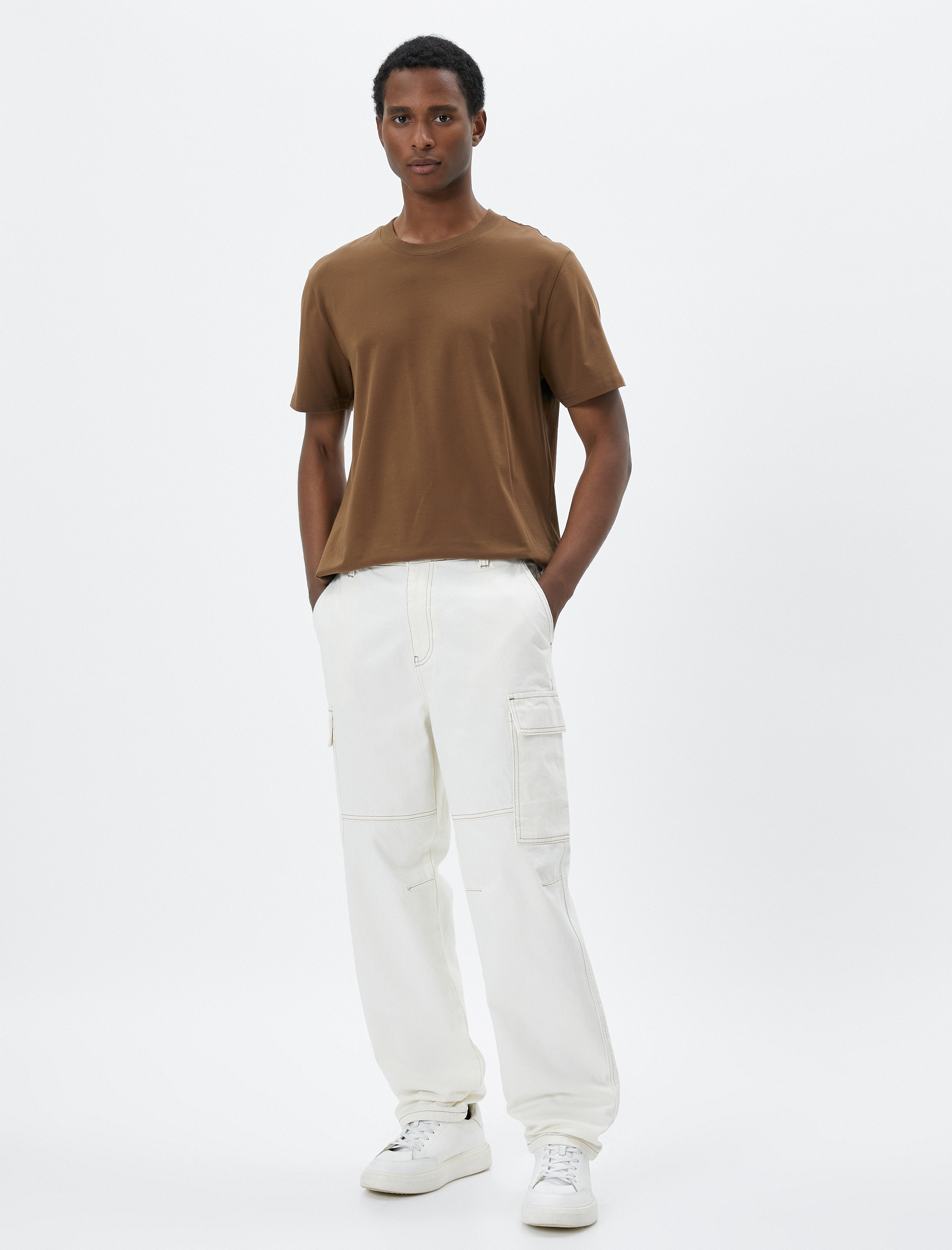   Kot Pantolon Kargo Cepli Dikiş Detaylı Düğmeli Pamuklu