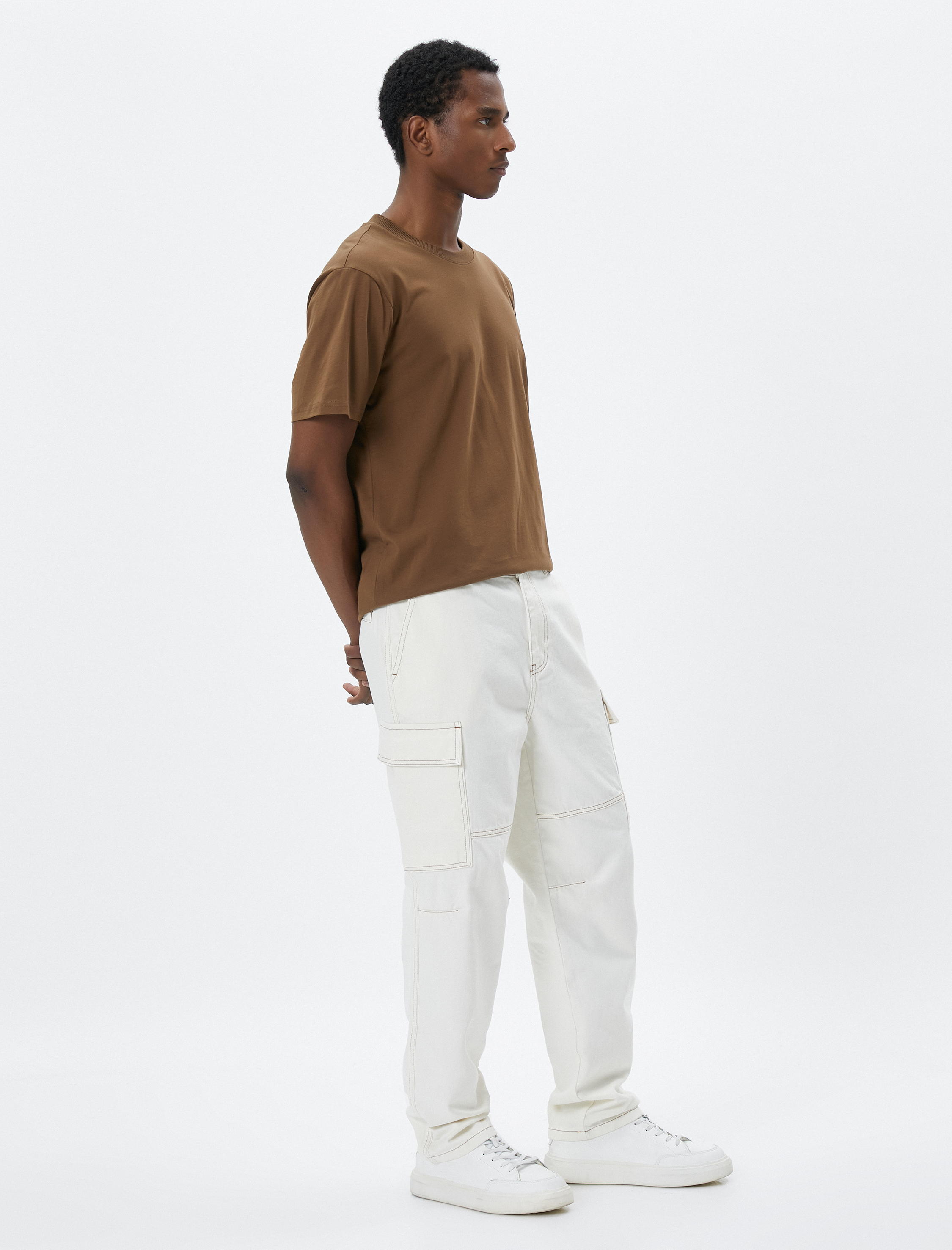   Kot Pantolon Kargo Cepli Dikiş Detaylı Düğmeli Pamuklu