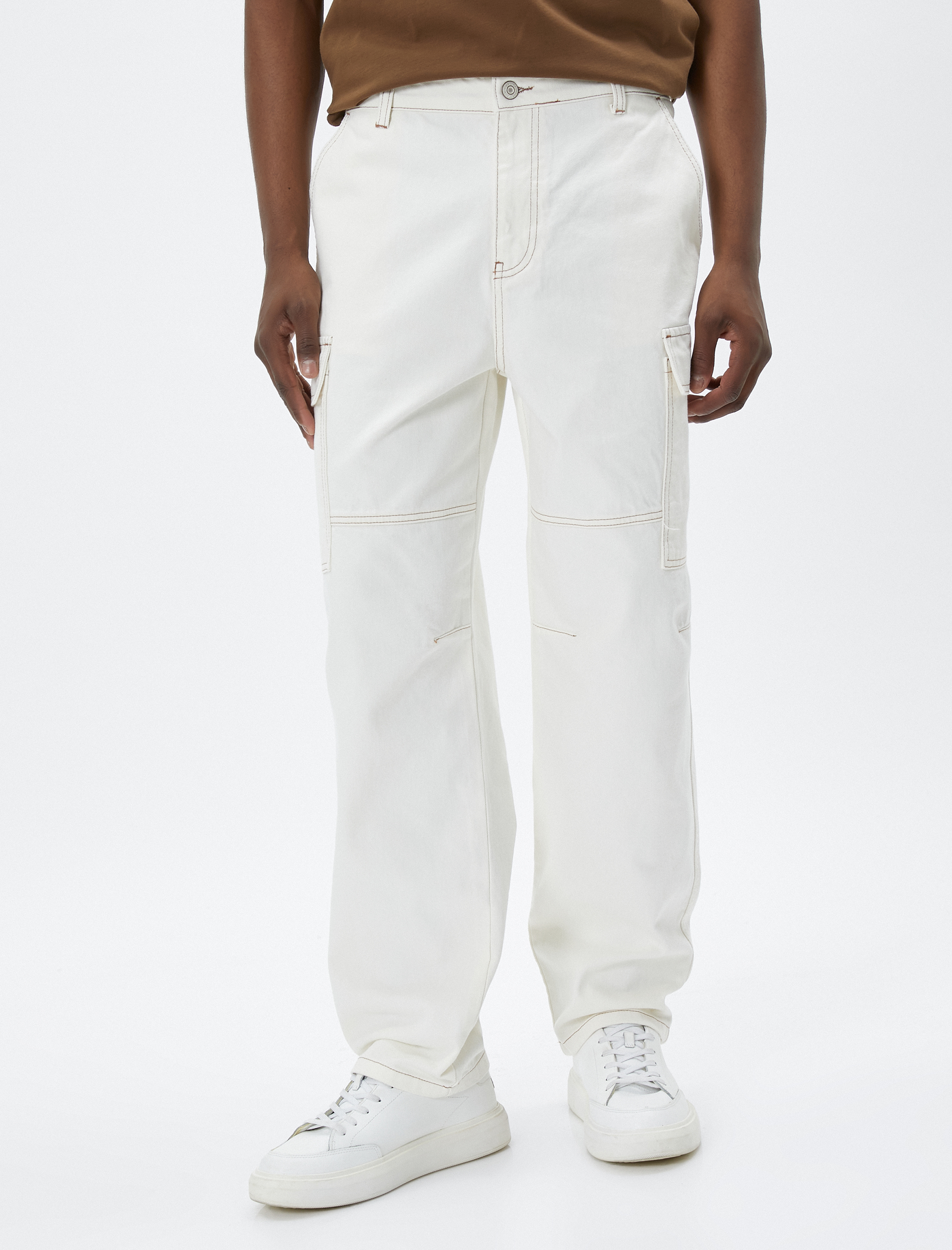   Kot Pantolon Kargo Cepli Dikiş Detaylı Düğmeli Pamuklu