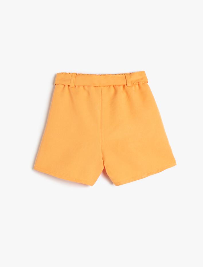 Kız Çocuk Şort Kemer Detaylı Cepli Beli Lastikli Modal Kumaş