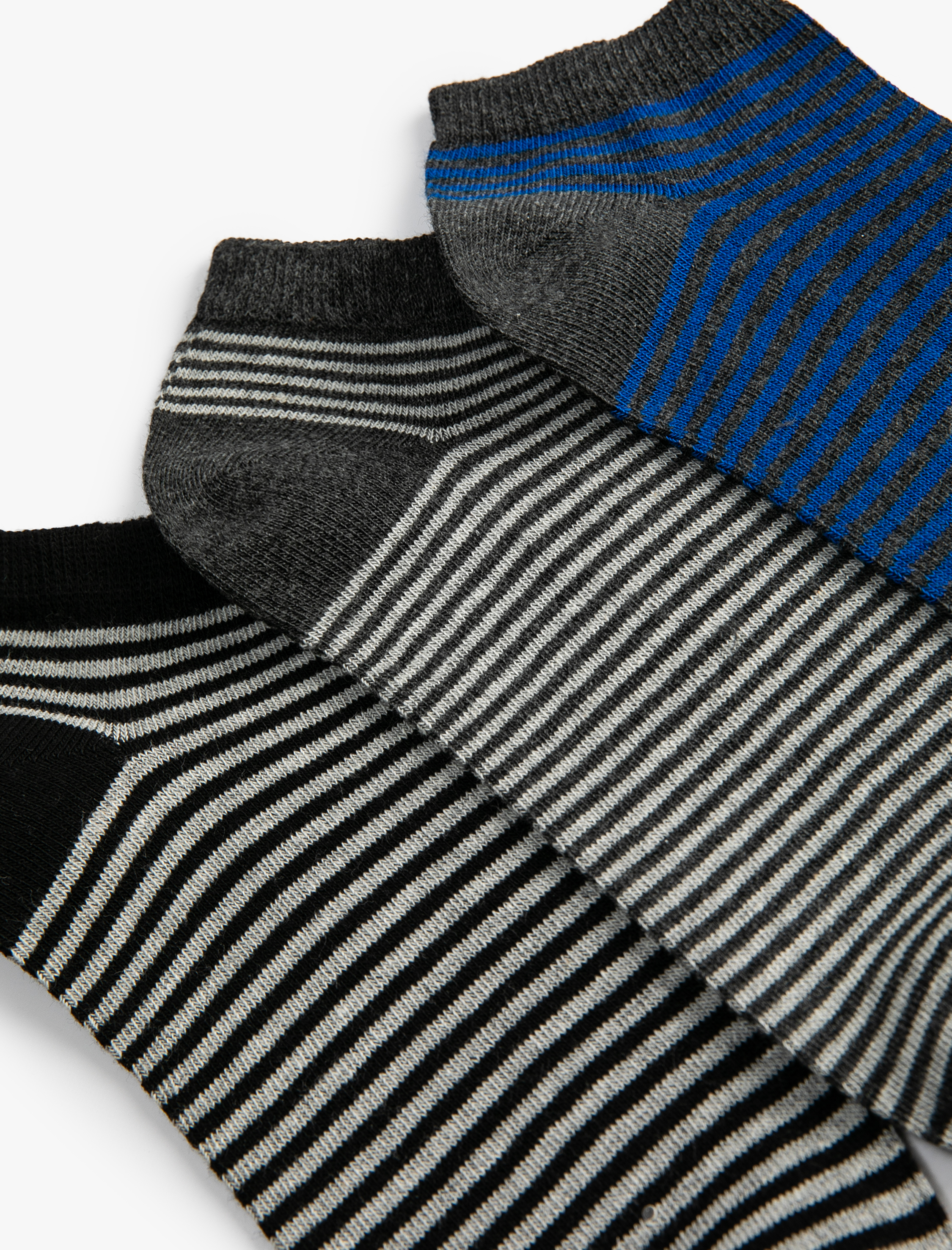  Erkek 3'lü Çizgili Patik Çorap Seti