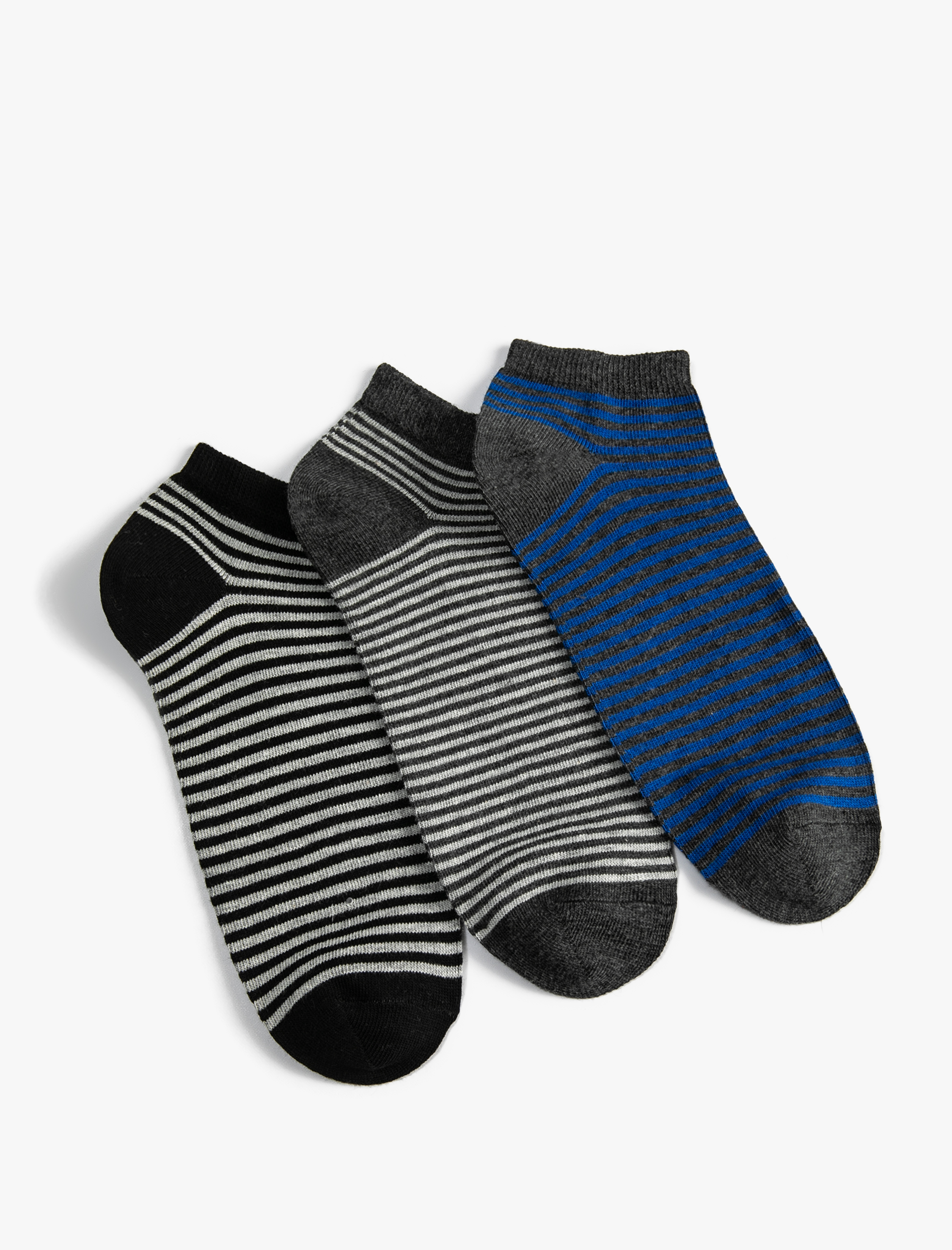 Erkek 3'lü Çizgili Patik Çorap Seti