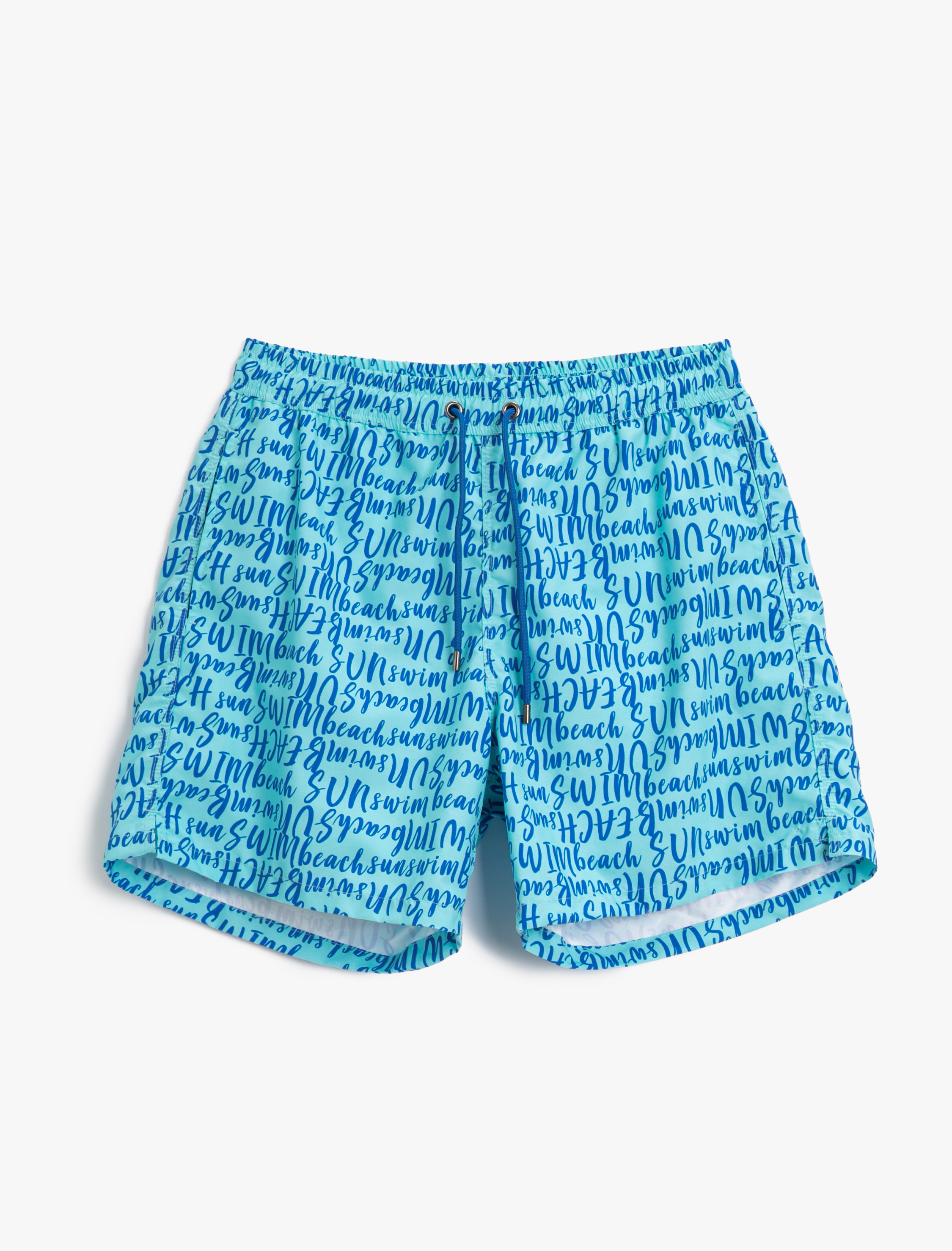   Deniz Şortu Yazı Baskılı Beli Bağcıklı Cepli