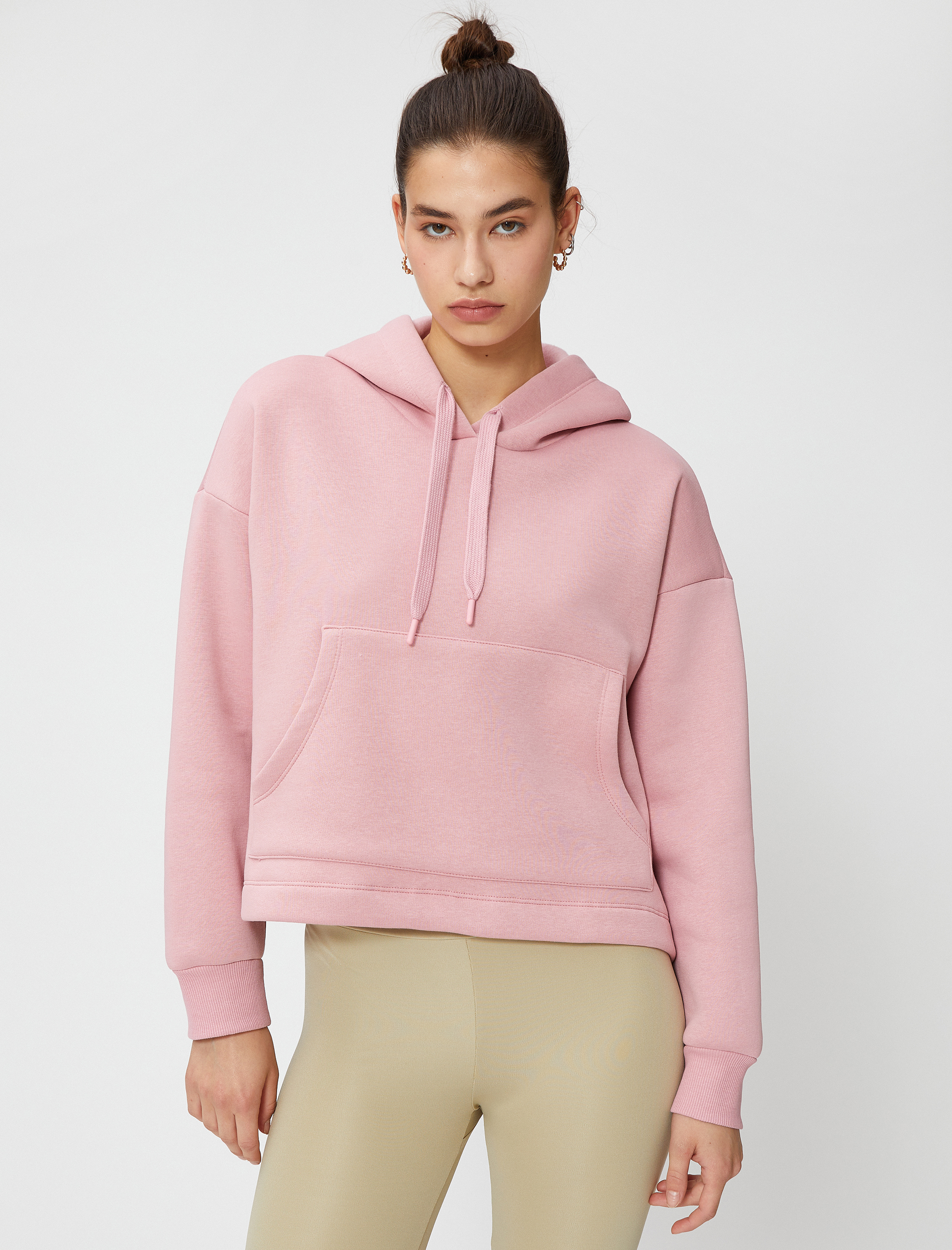   Spor Sweatshirt Kapüşonlu Şardonlu Kanguru Cepli