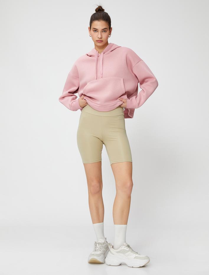  Spor Sweatshirt Kapüşonlu Şardonlu Kanguru Cepli
