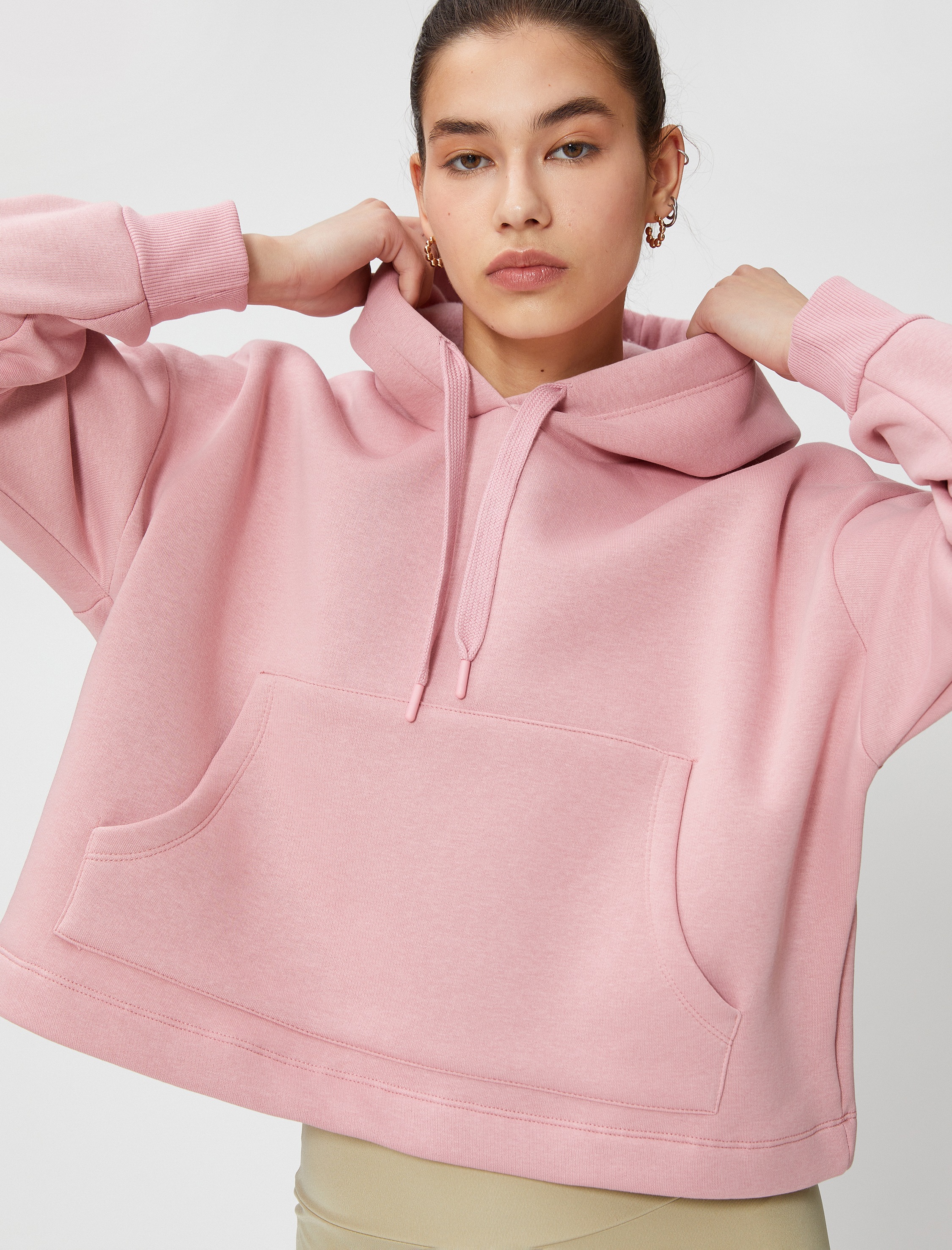   Spor Sweatshirt Kapüşonlu Şardonlu Kanguru Cepli