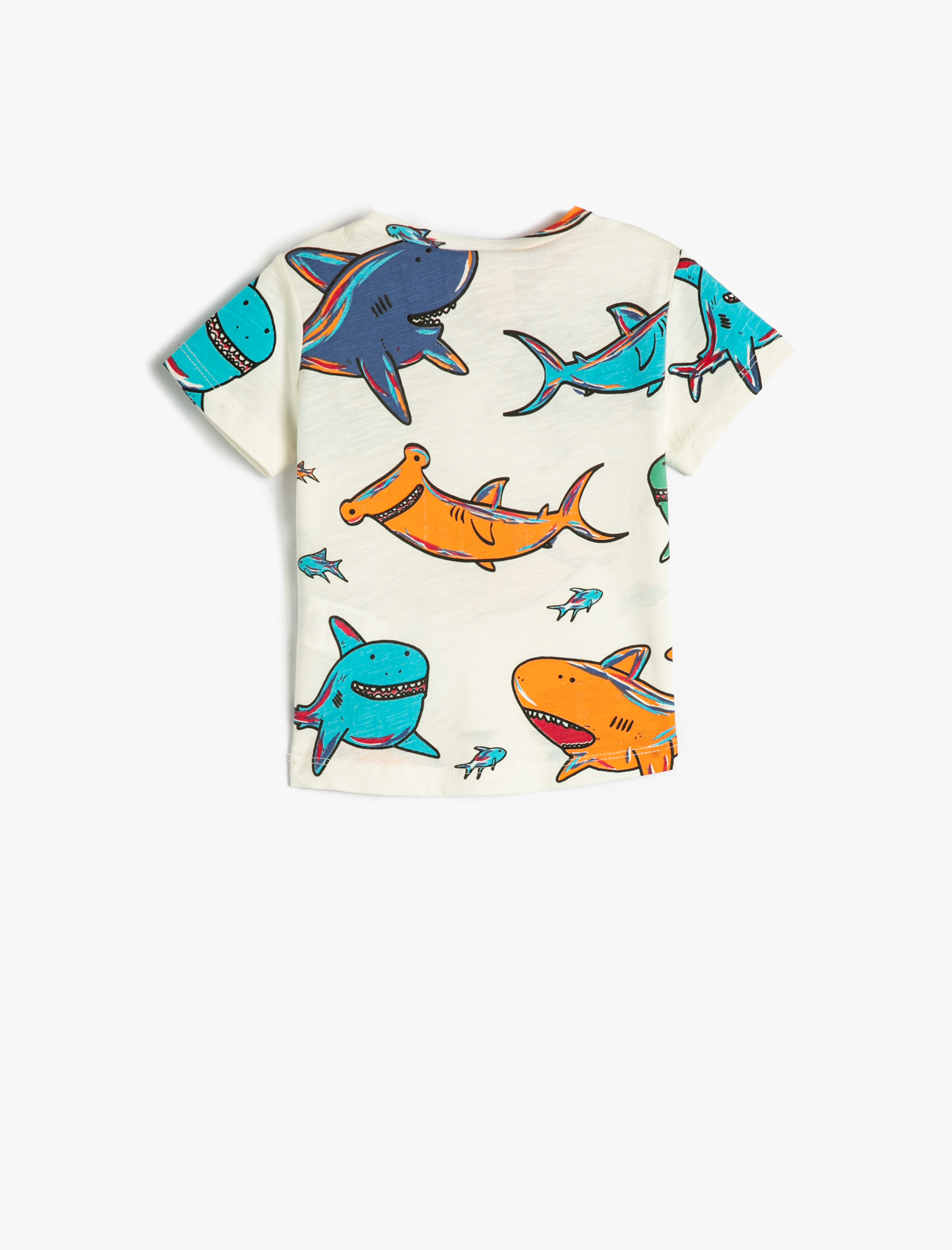  Erkek Bebek Tişört Kısa Kollu Bisiklet Yaka Köpek Balığı Baskılı Pamuklu