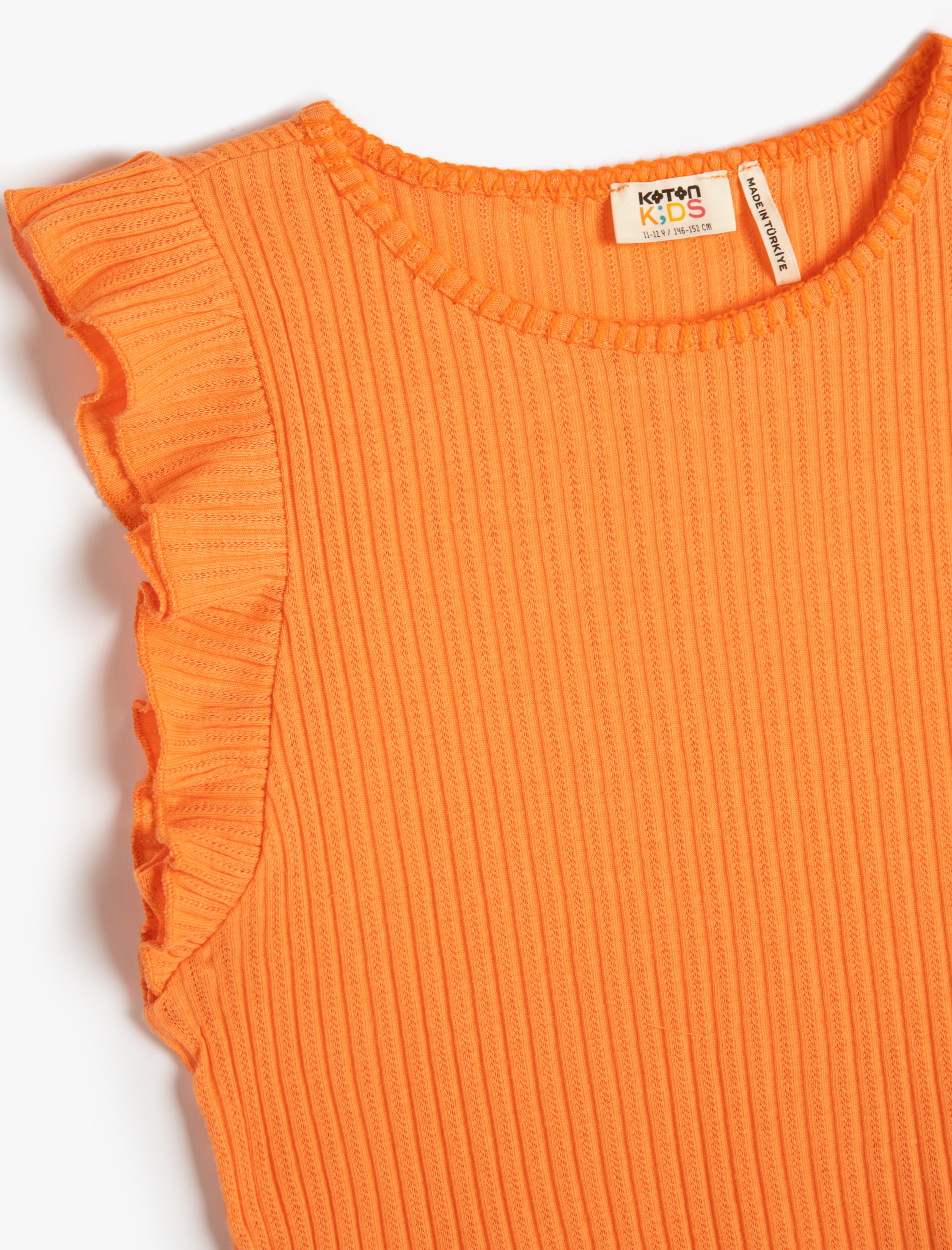  Kız Çocuk Atlet Fırfırlı Yuvarlak Yaka Ribanalı Pamuklu