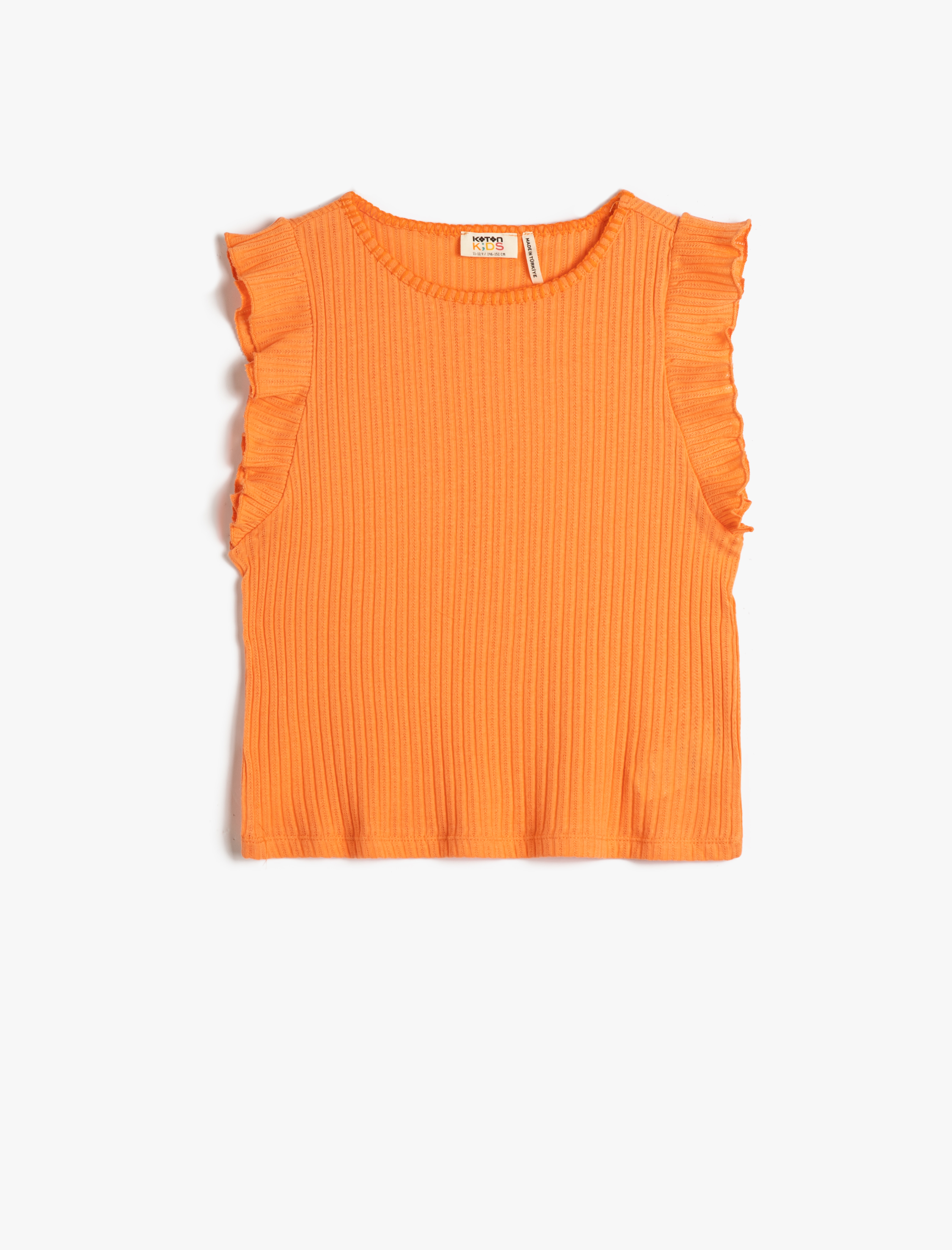  Kız Çocuk Atlet Fırfırlı Yuvarlak Yaka Ribanalı Pamuklu