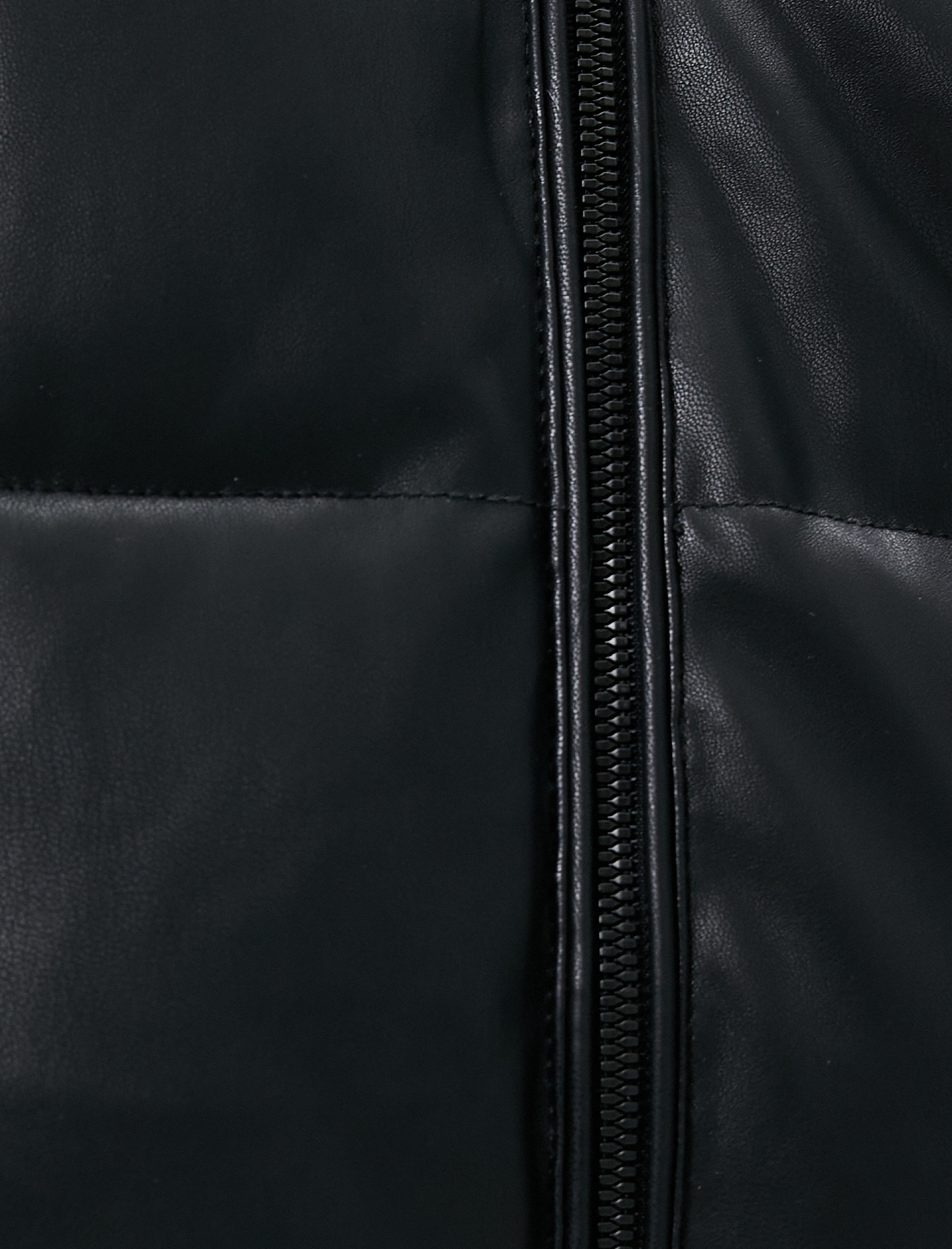 Şişme Mont Suni Deri Kapüşonlu