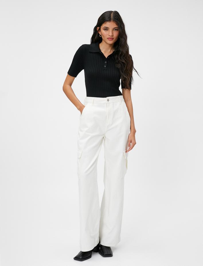  Polo Yaka Triko Kazak Düğmeli Kısa Kollu Kaşmir Dokulu