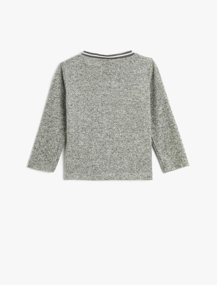 Erkek Bebek Tişört Uzun Kollu Bisiklet Yaka Yumuşak Dokulu Canavar Baskılı