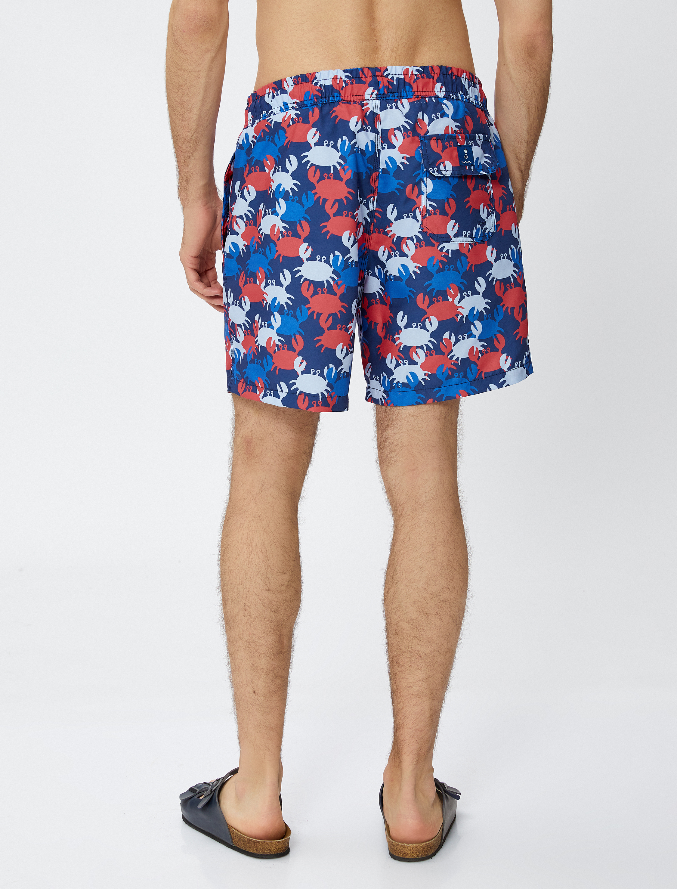   Deniz Şortu Yengeç Baskılı Beli Bağcıklı Cepli