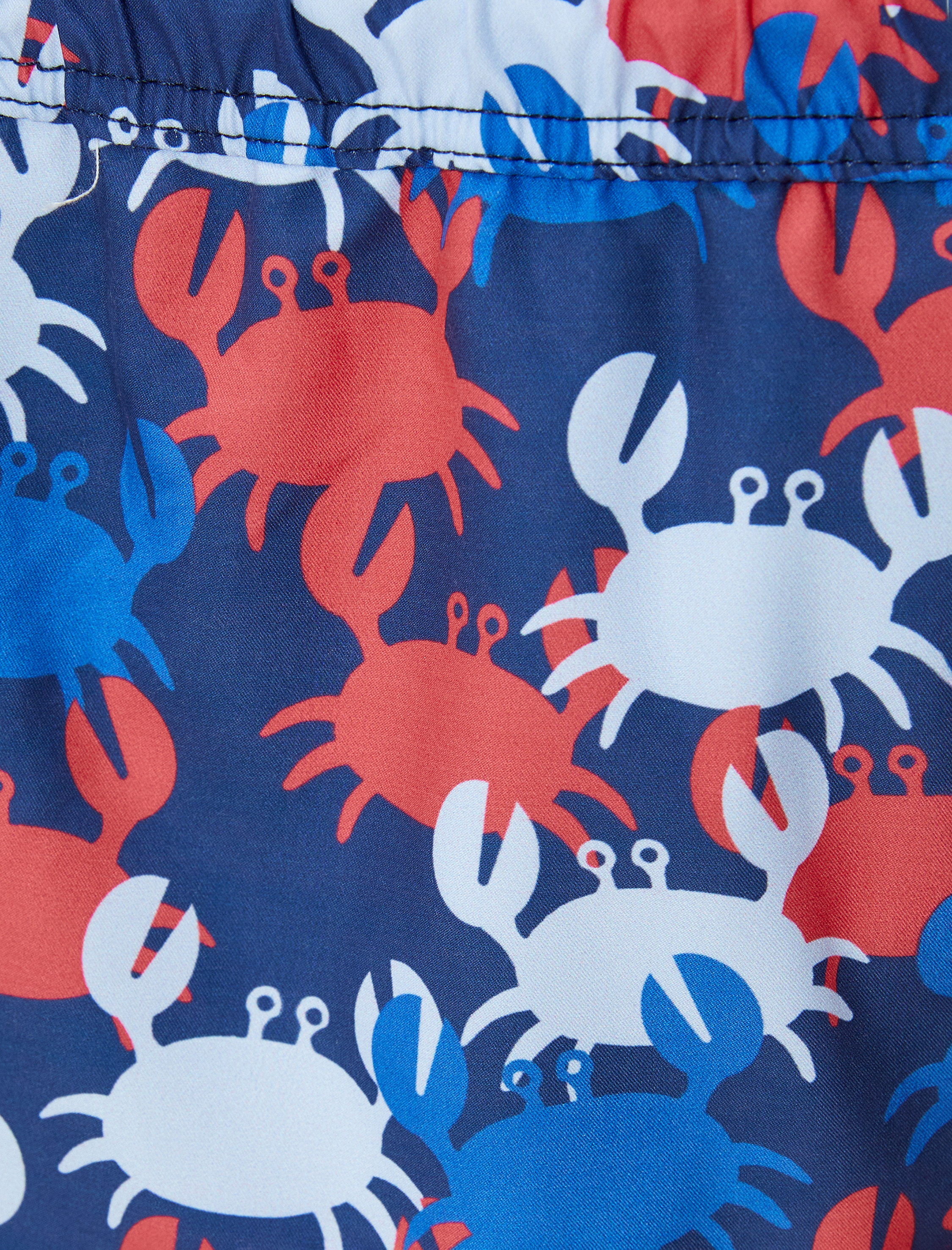   Deniz Şortu Yengeç Baskılı Beli Bağcıklı Cepli