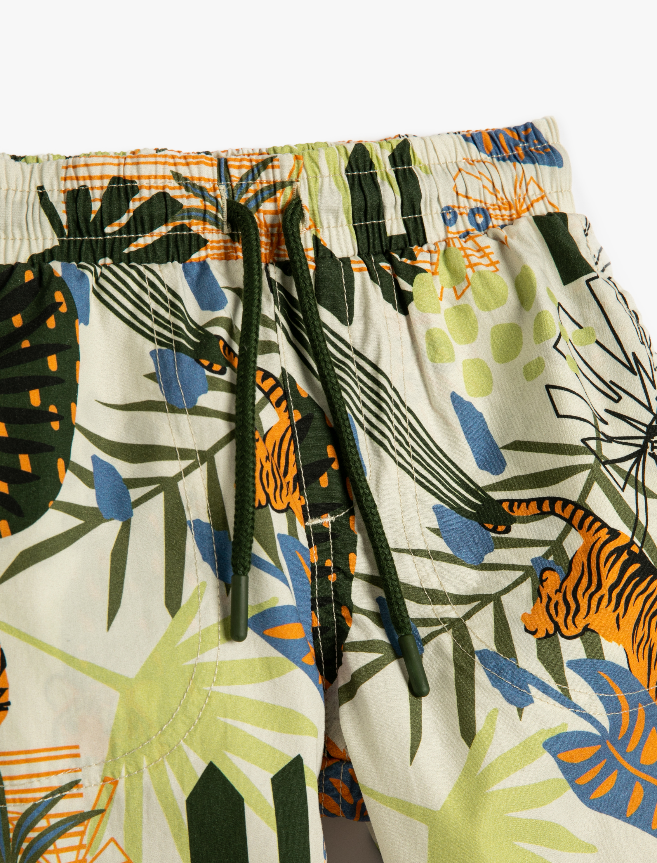  Erkek Çocuk Şort Beli Bağlamalı Kaplan Baskılı Floral Desenli Pamuklu