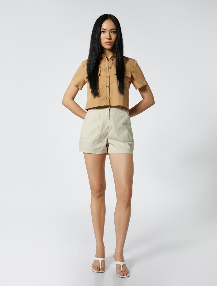  Crop Safari Gömlek Cepli Modal Karışımlı