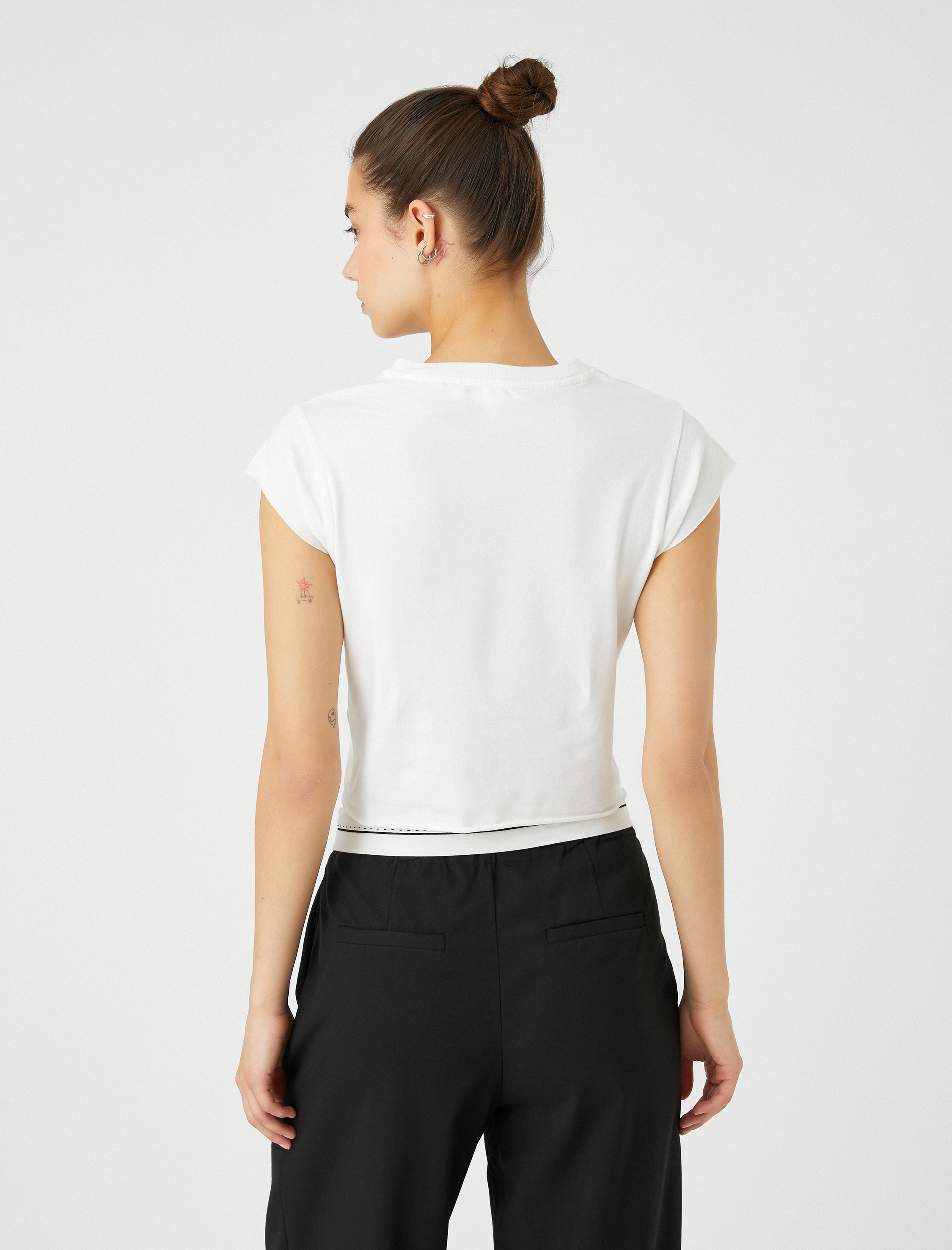   Crop Tişört New York Baskılı Kısa Kollu Bisiklet Yaka